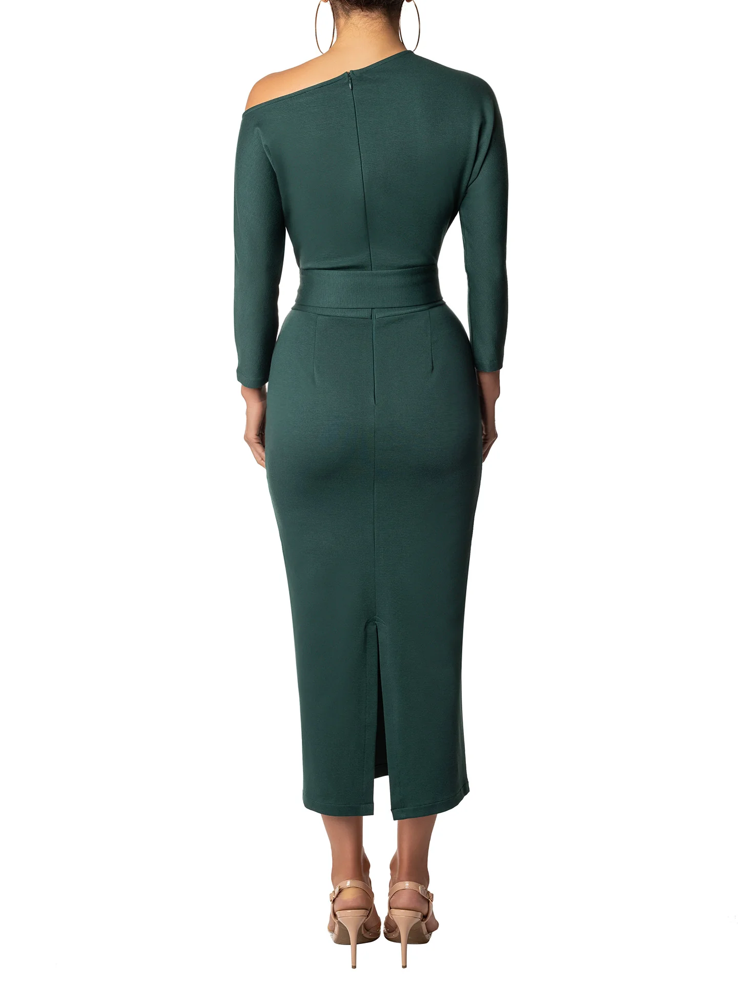 "Ingrid" Hunter Green Off Shoulder Dress - Image 5