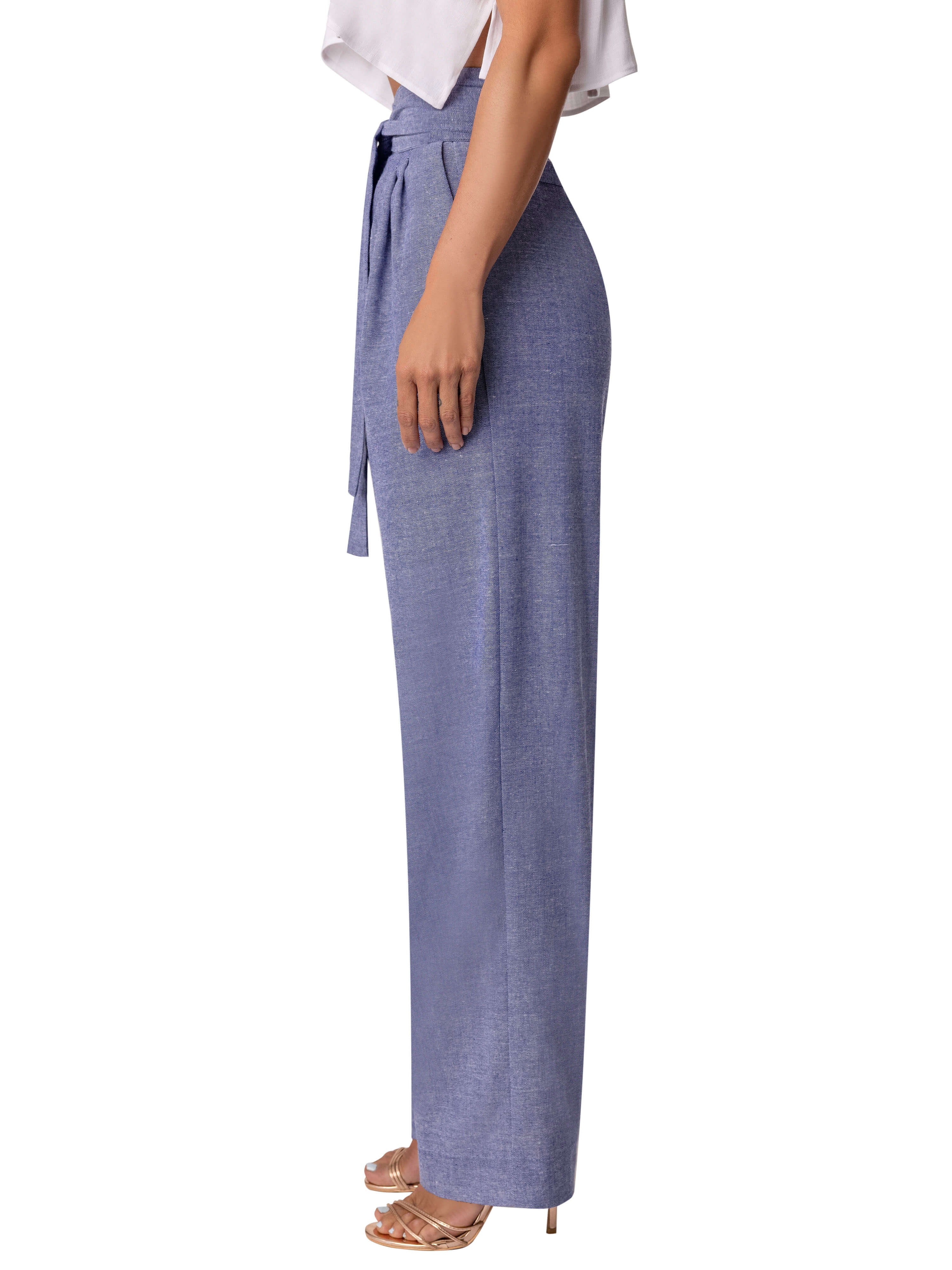 "Isadora" Chambray Belted High Waist Pants - Image 4