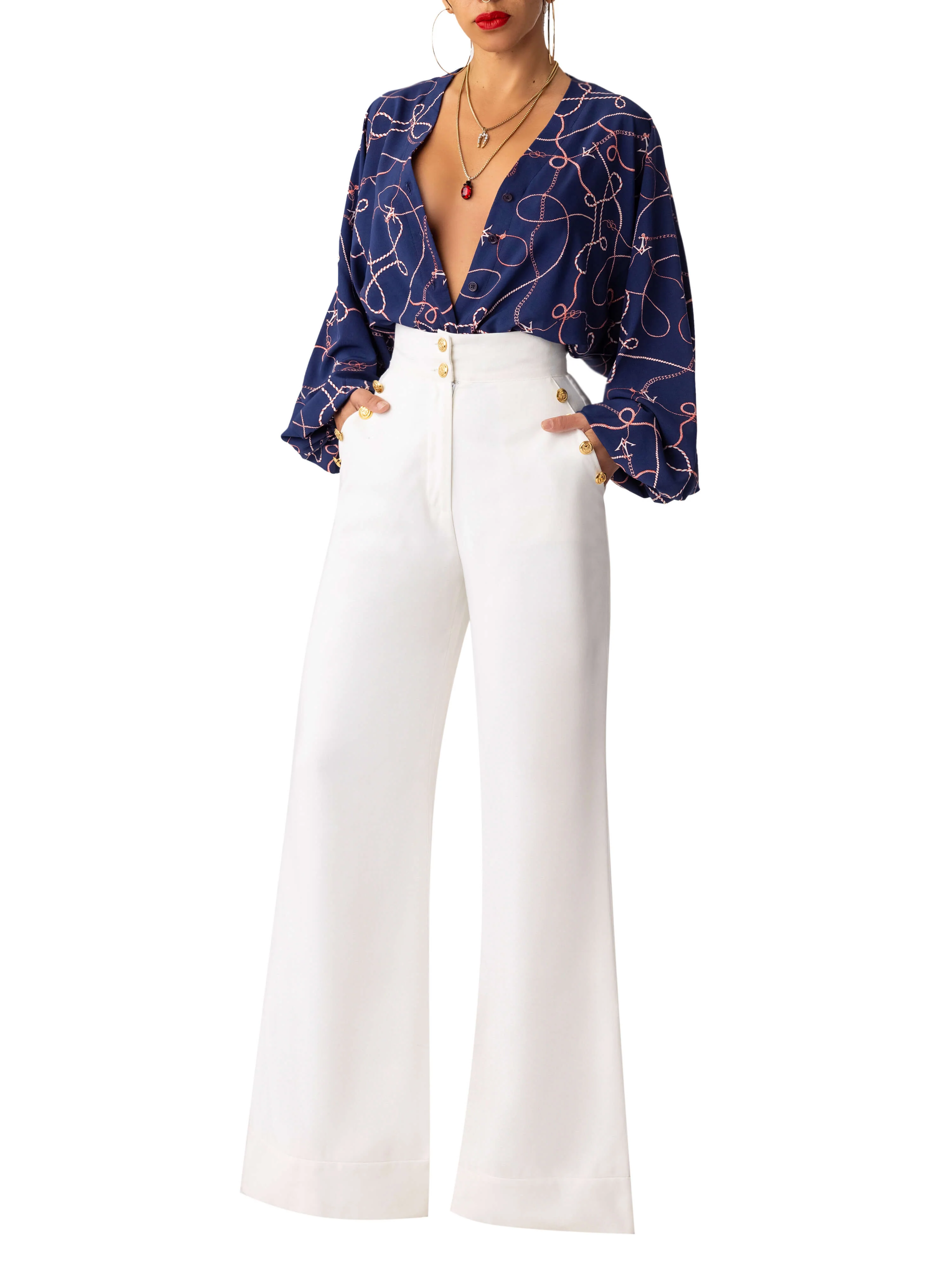 "Isla" Navy Anchor Print Bodysuit - Image 2