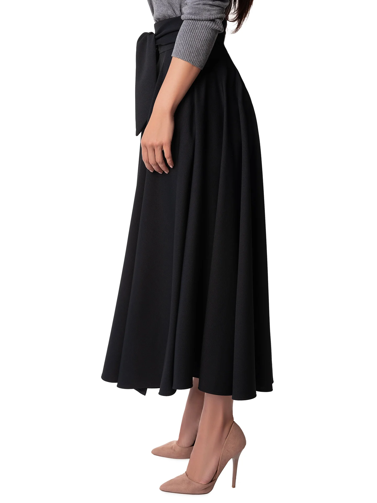 "Ismay" Black Belted Swing Skirt - Image 4
