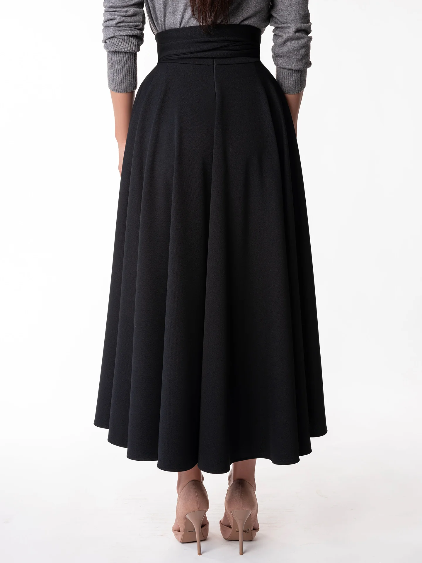 "Ismay" Black Belted Swing Skirt - Image 5
