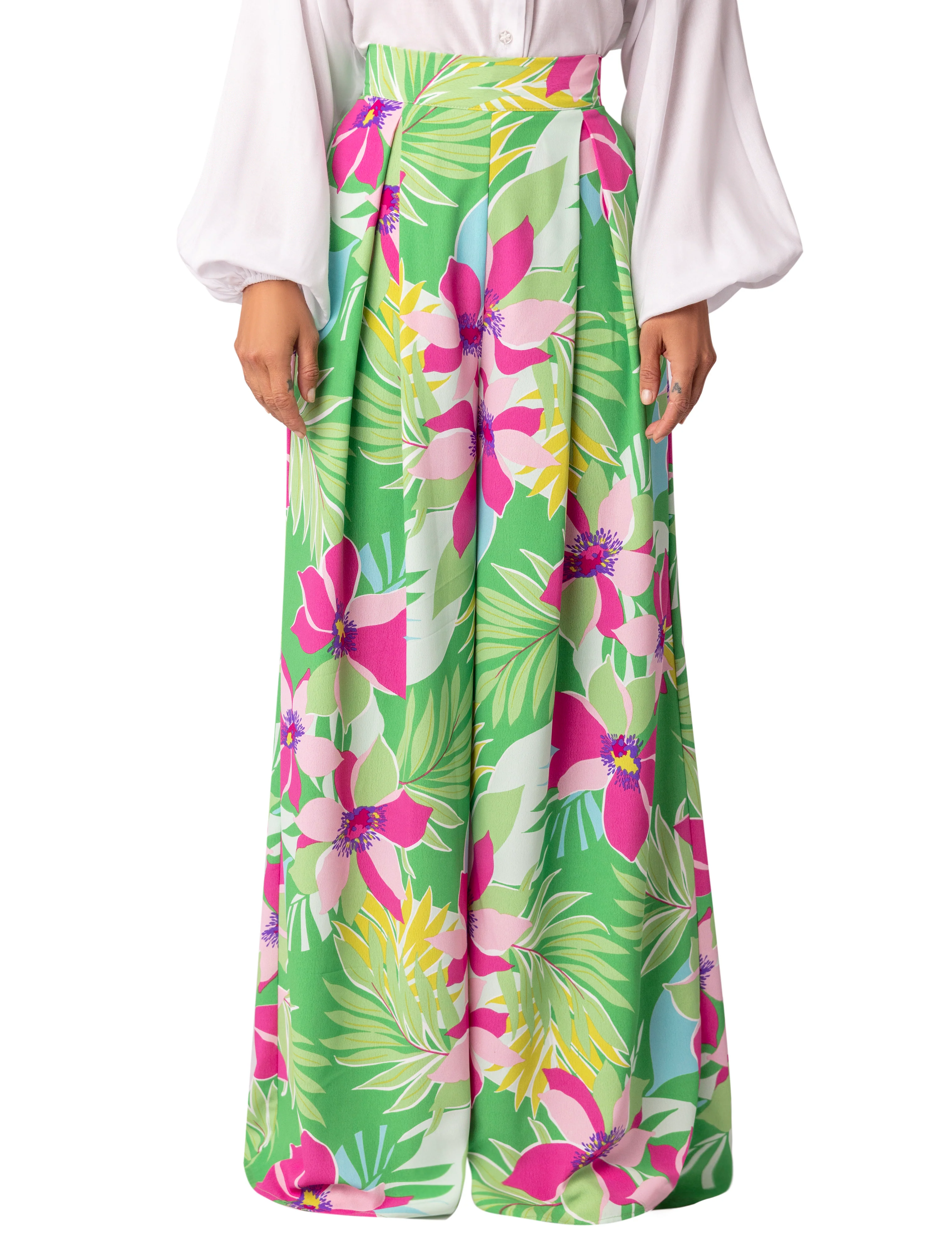 “Itza” Green Pleated Wide Leg Pants - Image 5