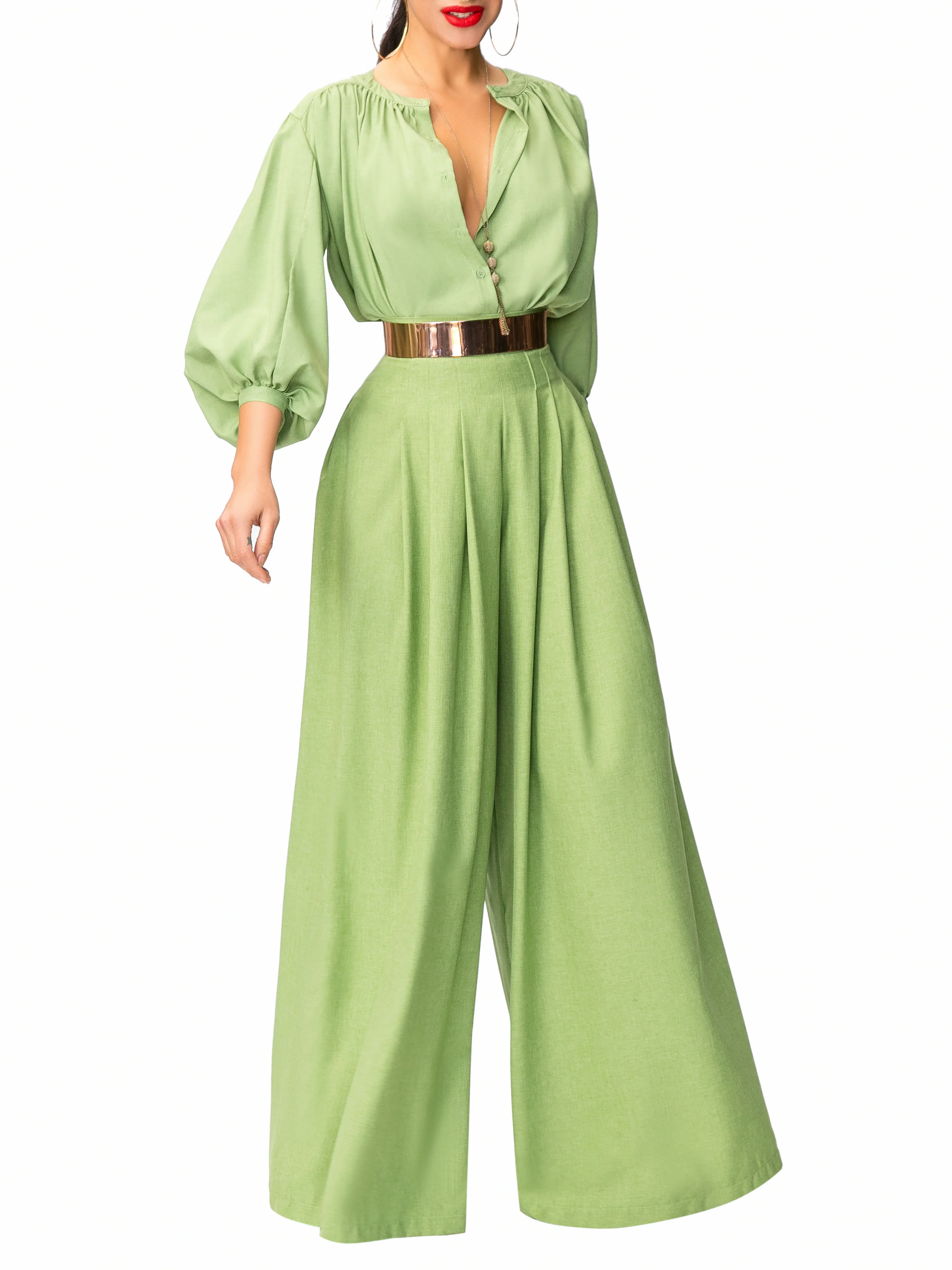 "Jagger" Green Pleated High Waist Pants - Image 2