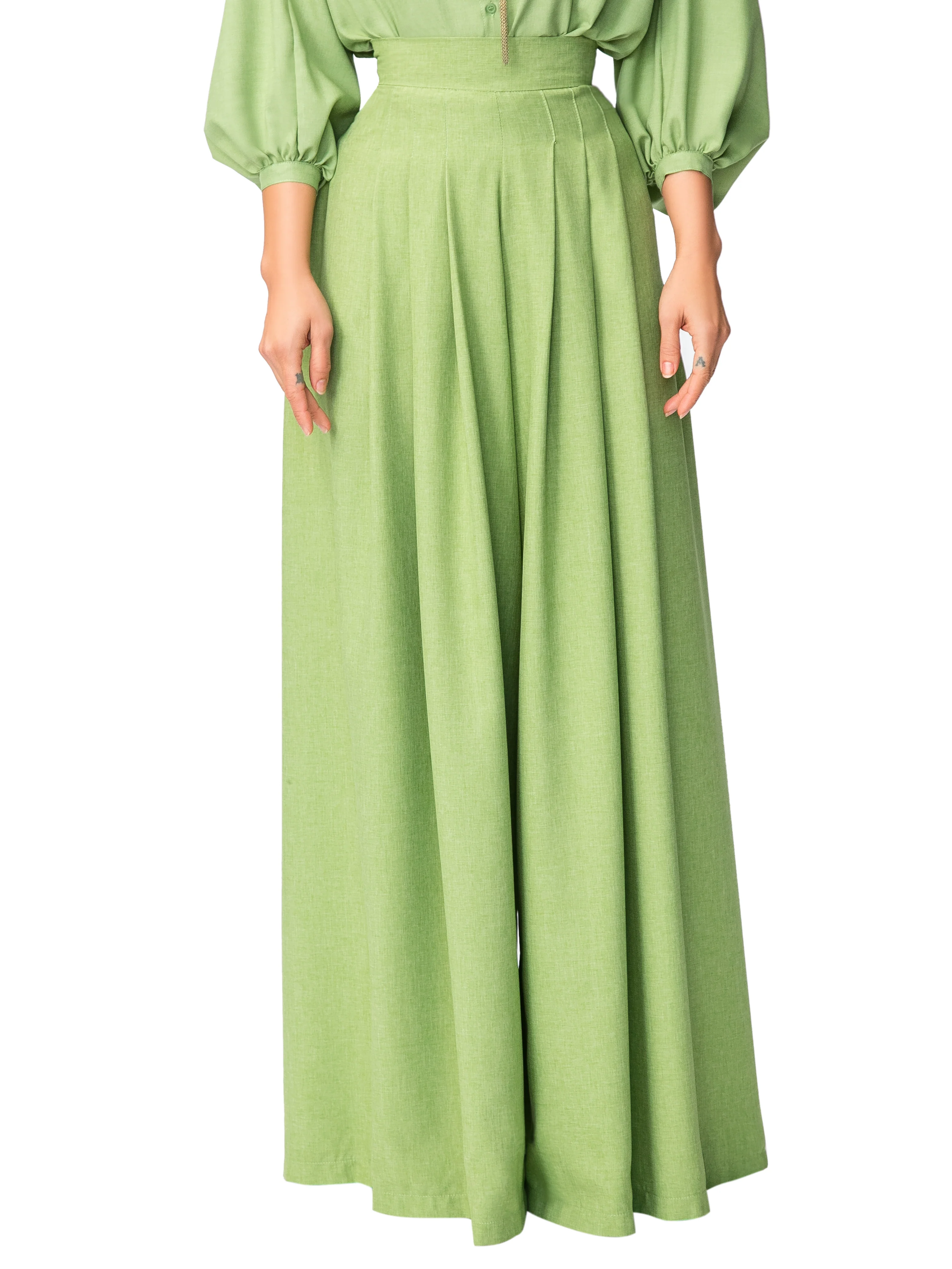 "Jagger" Green Pleated High Waist Pants - Image 3