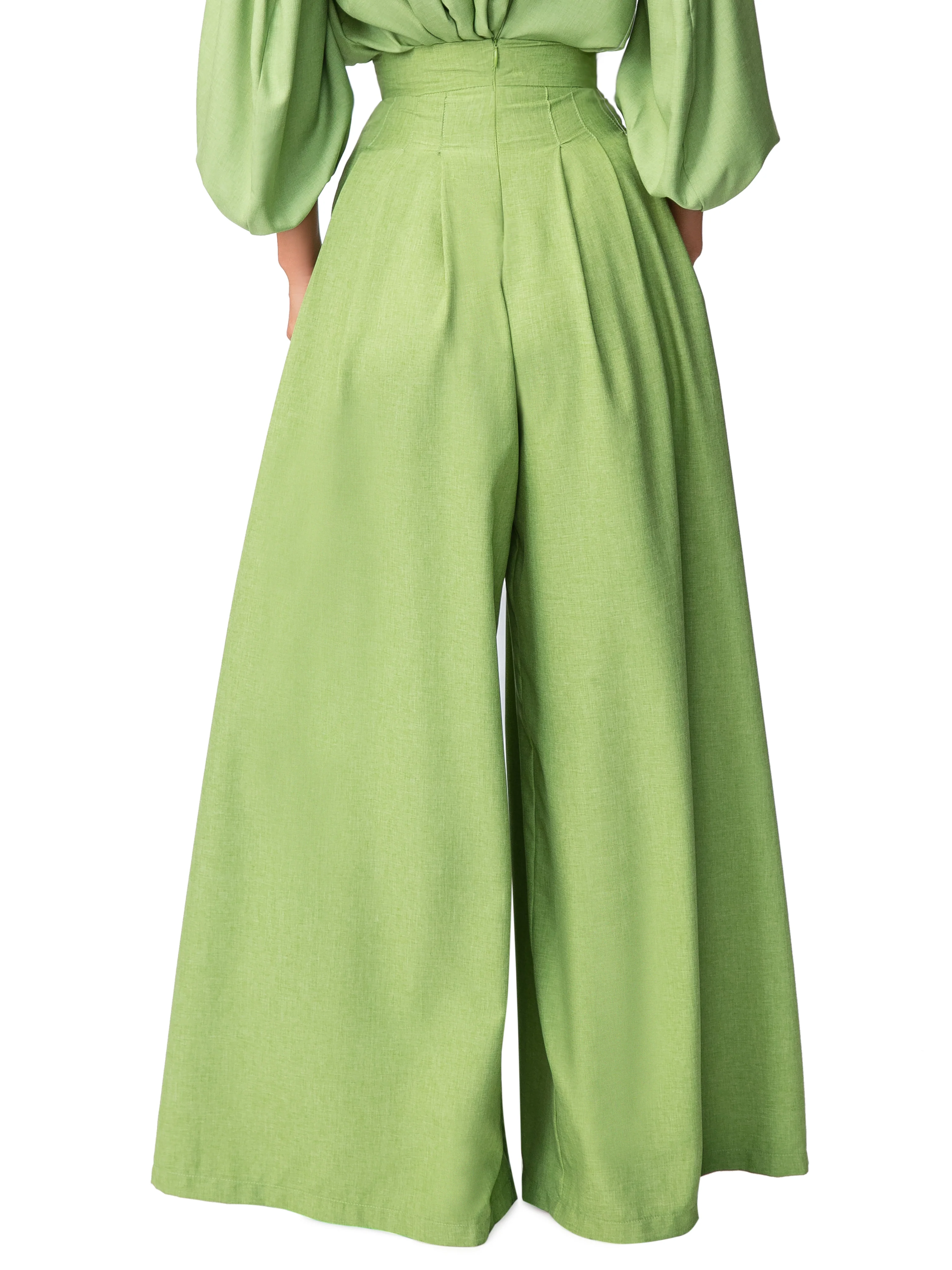"Jagger" Green Pleated High Waist Pants - Image 6