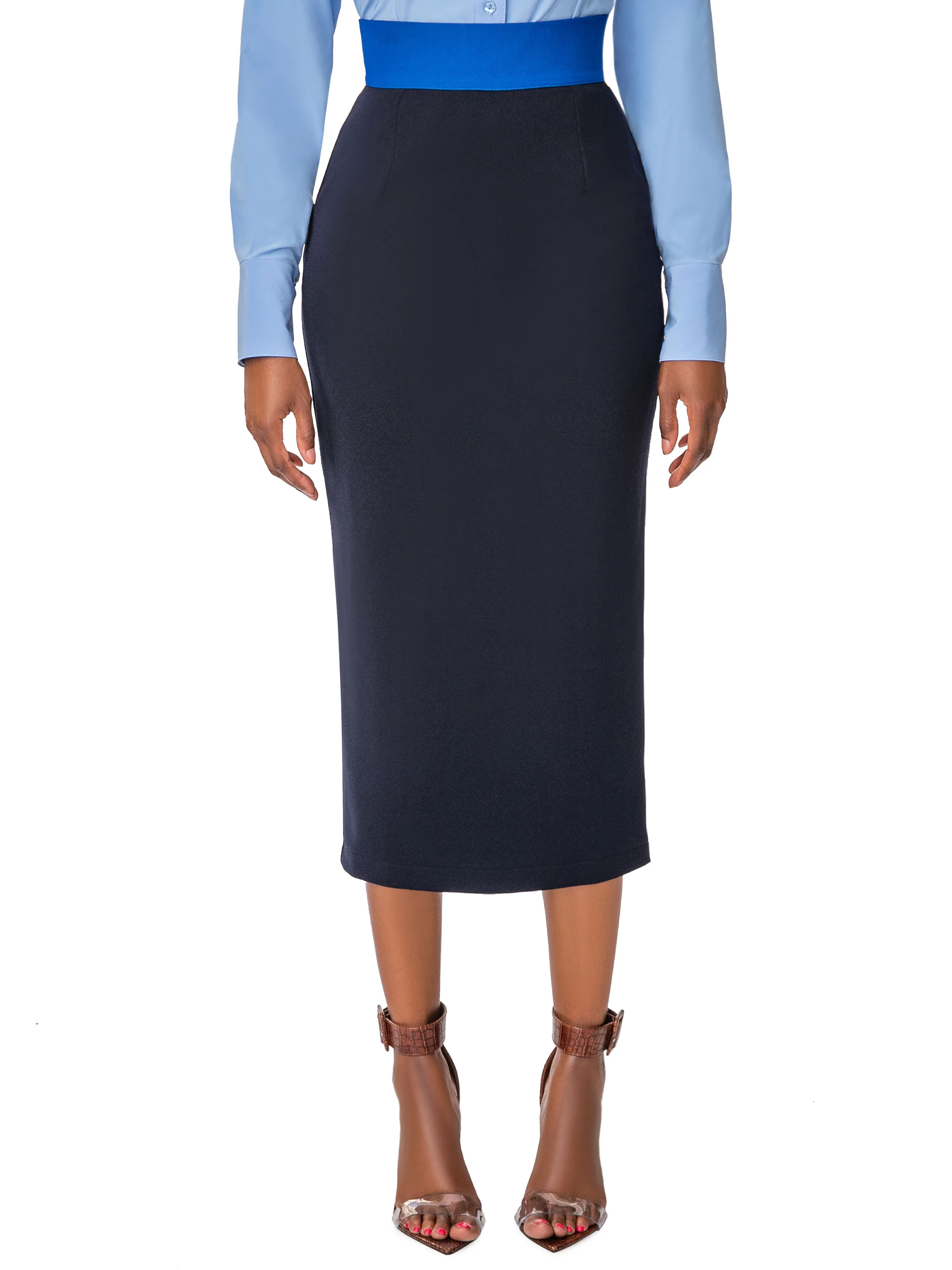 "Janelle" Cobalt/Navy Contrast Waist Pencil Skirt - Image 3