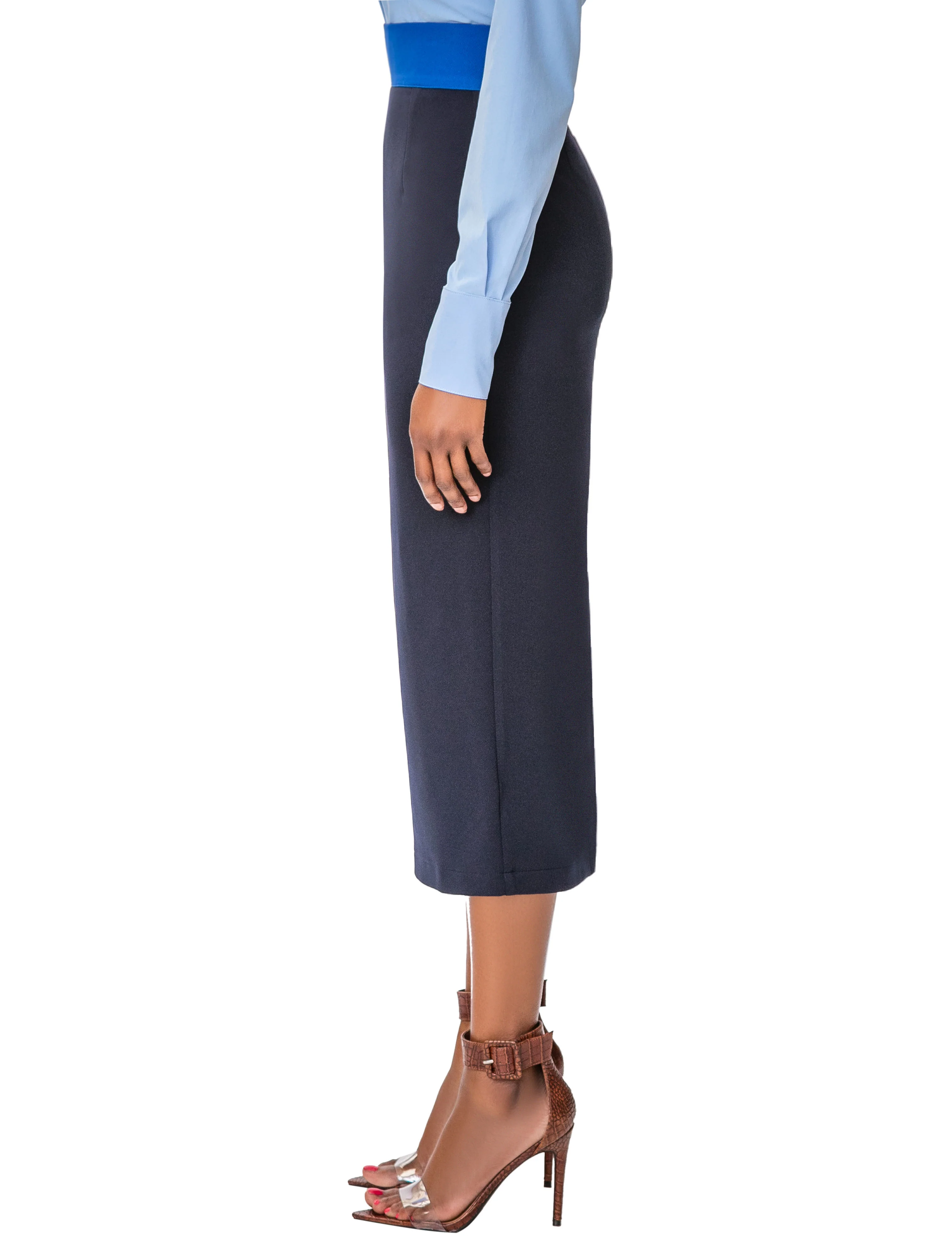 "Janelle" Cobalt/Navy Contrast Waist Pencil Skirt - Image 5