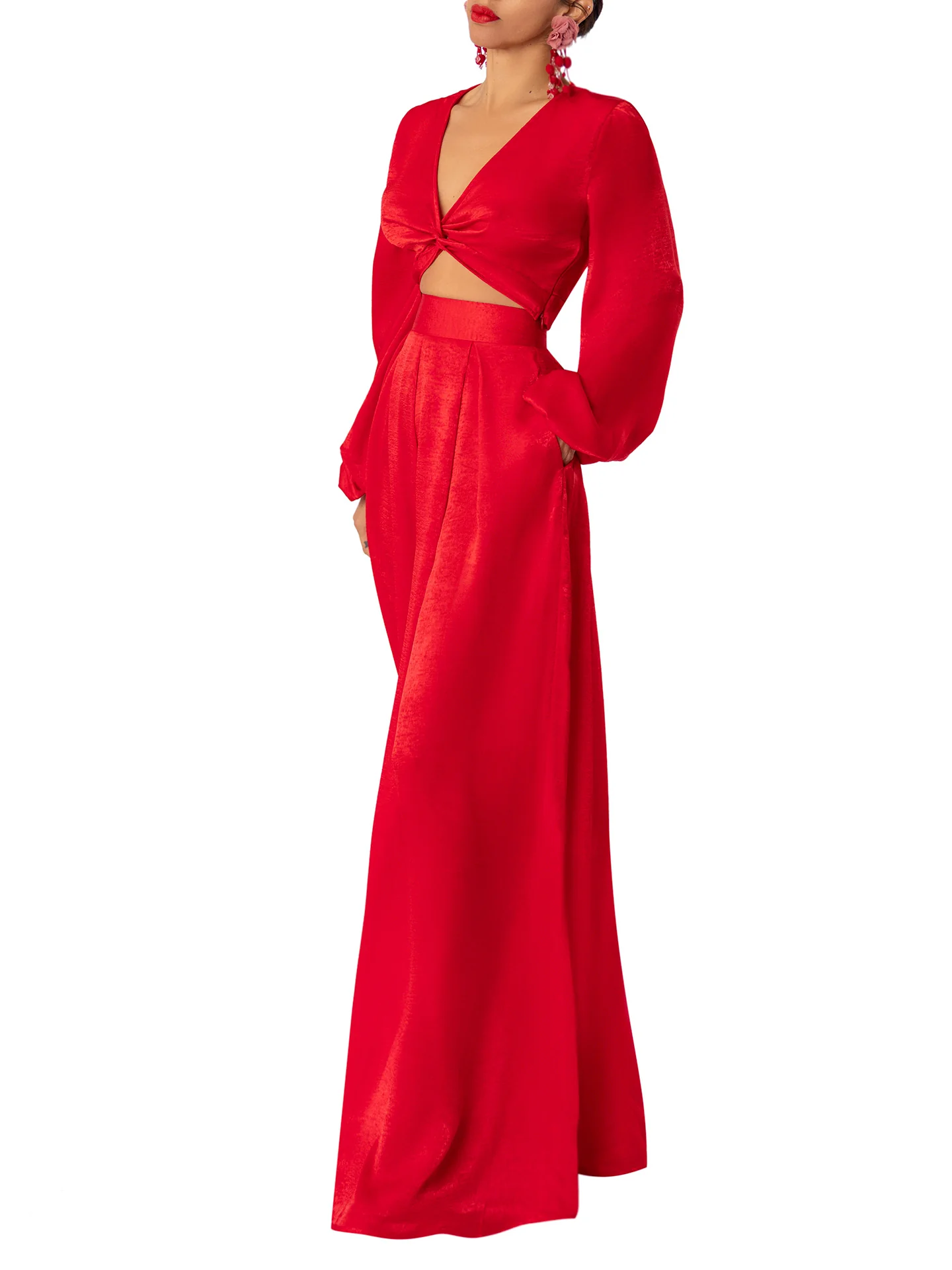 “Janis” Red Wide Leg Pants - Image 2