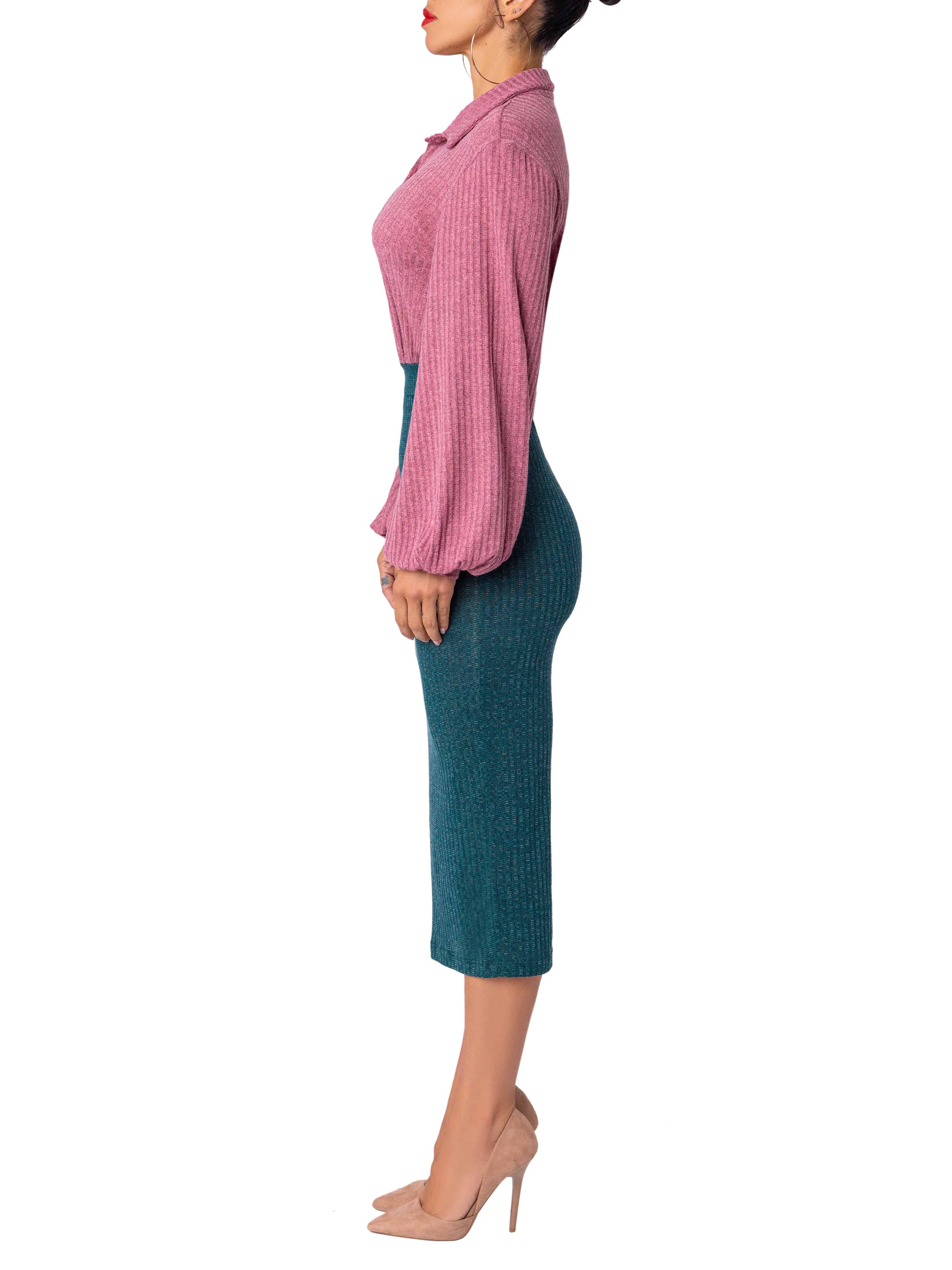 “Jeni” Mauve/Green Pencil Shirtdress - Image 6