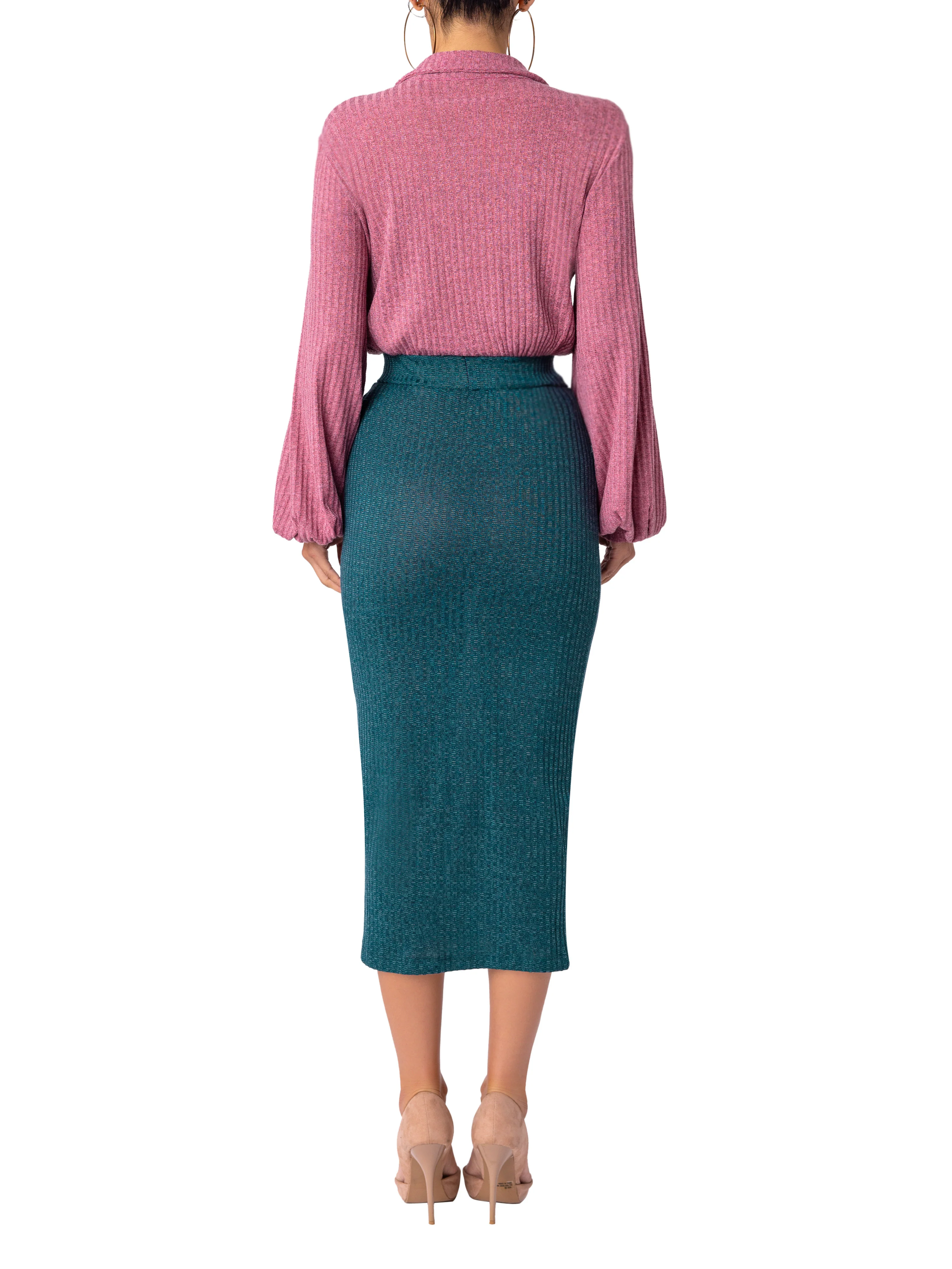“Jeni” Mauve/Green Pencil Shirtdress - Image 7