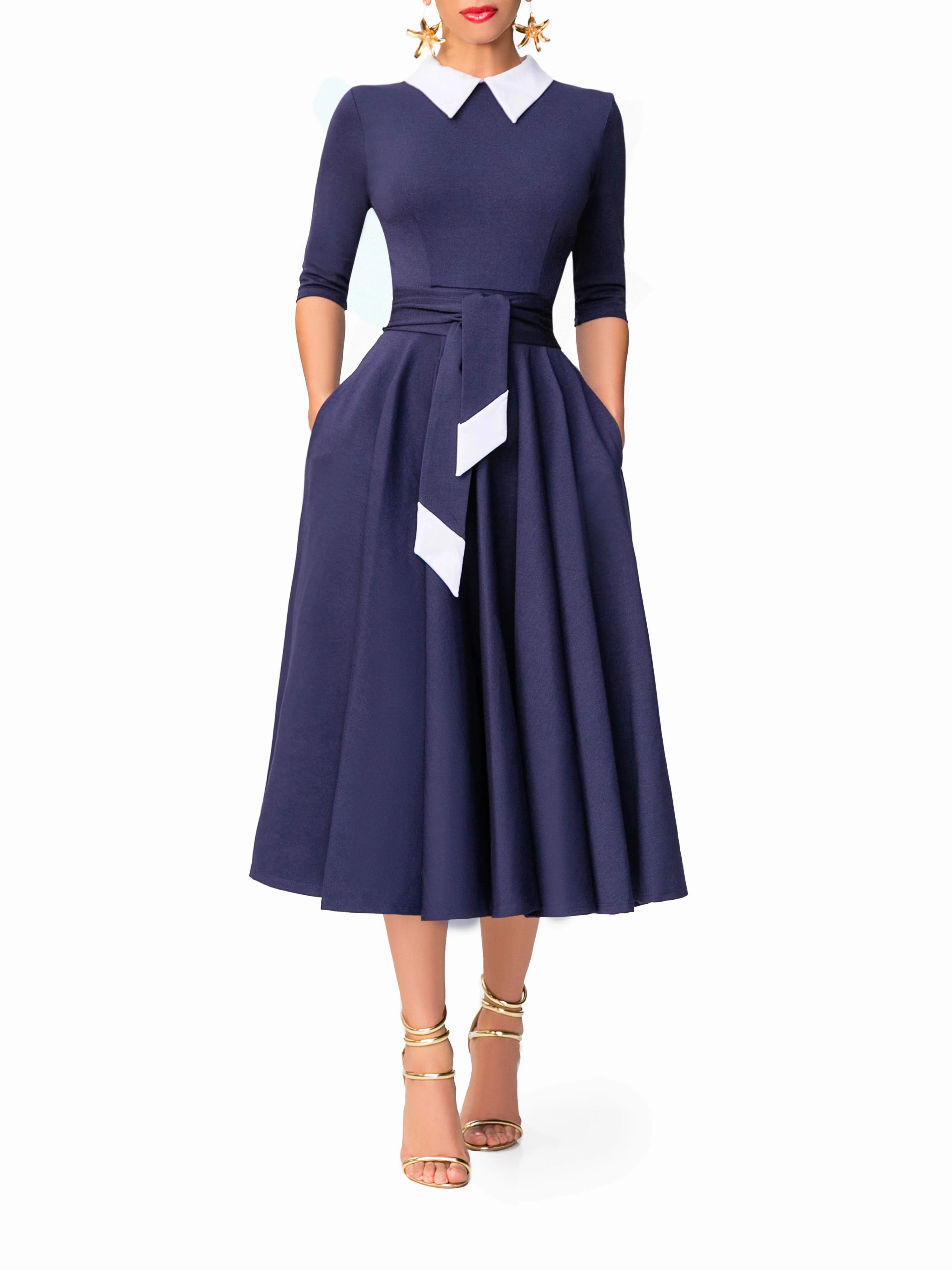 "Joan" Navy 50s Midi Dress - Image 2