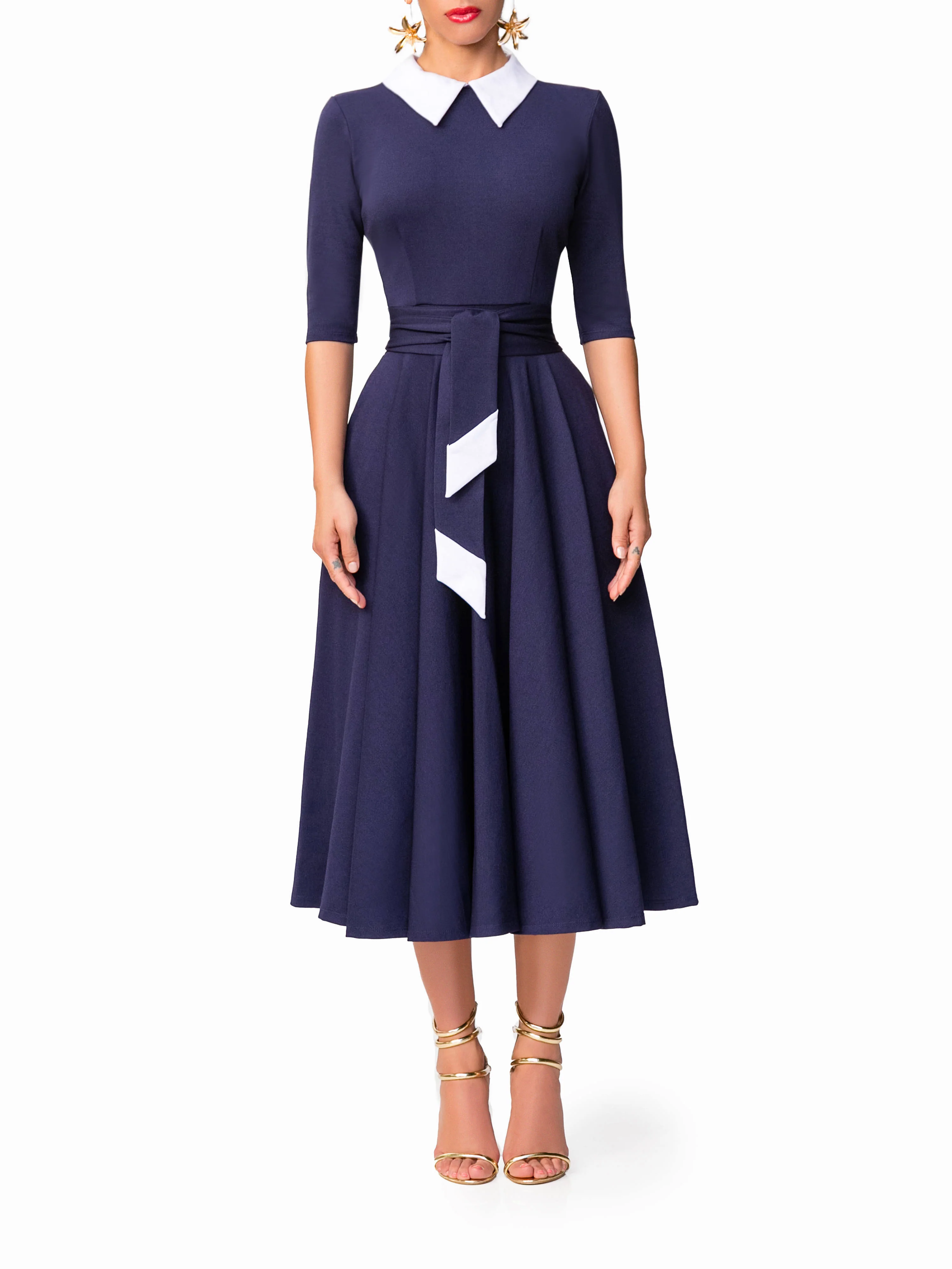"Joan" Navy 50s Midi Dress - Image 3
