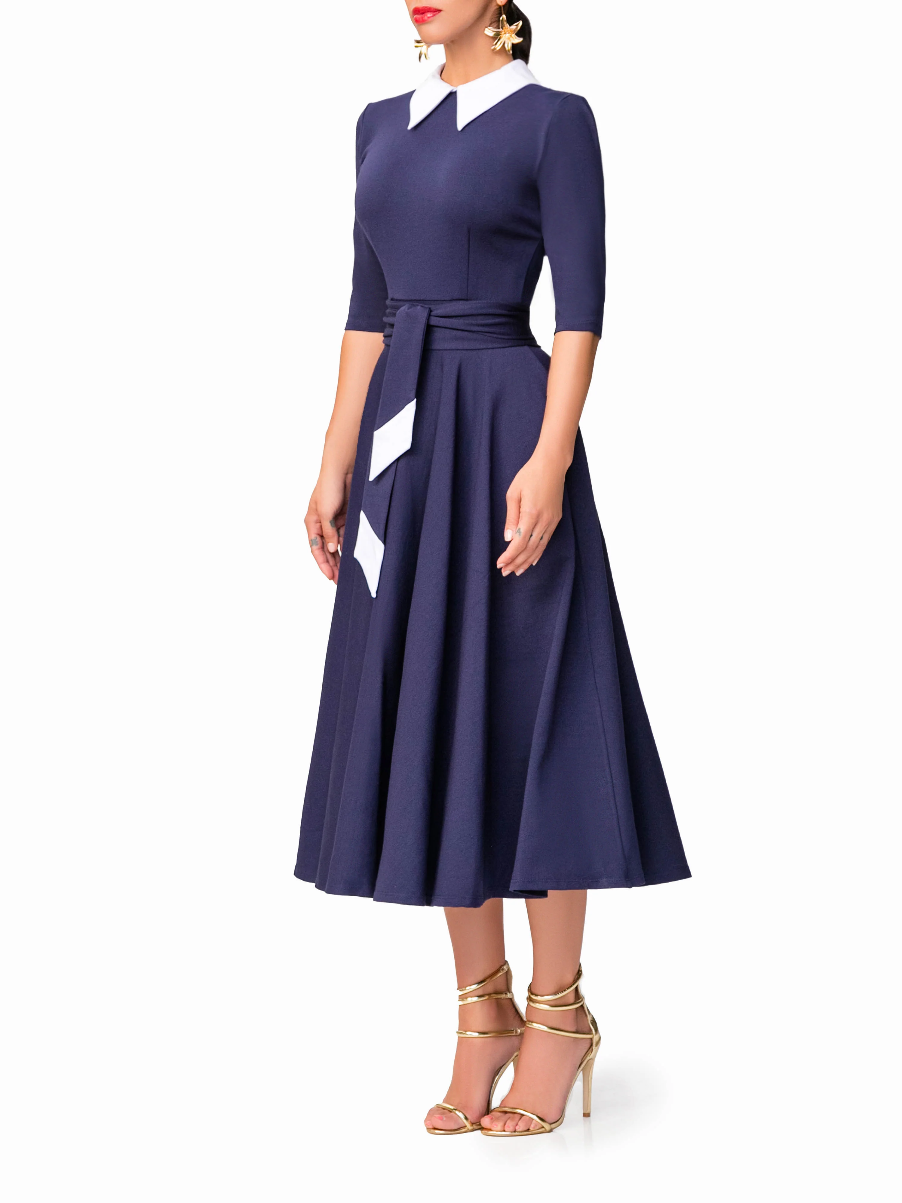 "Joan" Navy 50s Midi Dress - Image 4