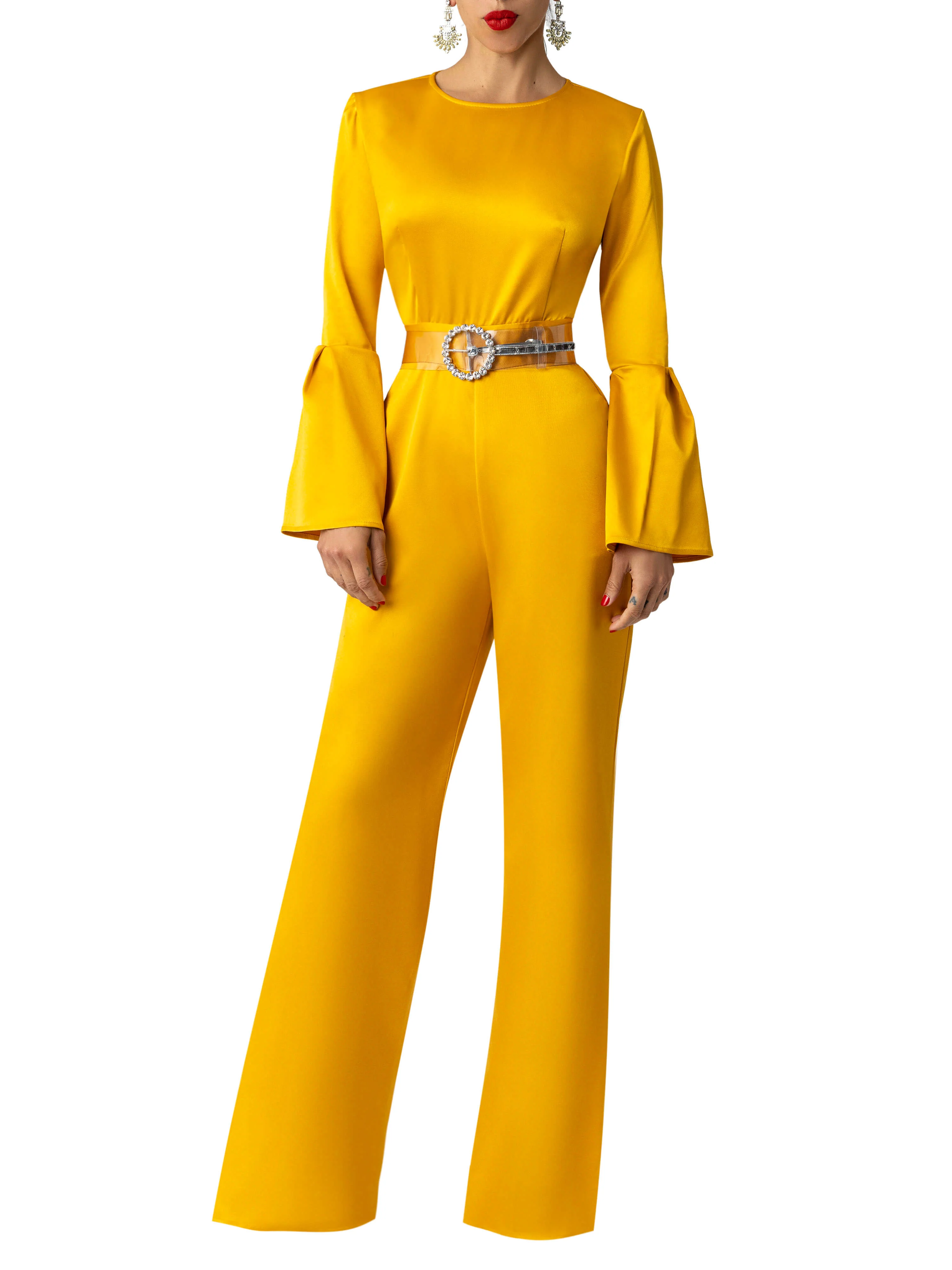 "Jolie" Gold Bell Sleeve Jumpsuit - Image 3