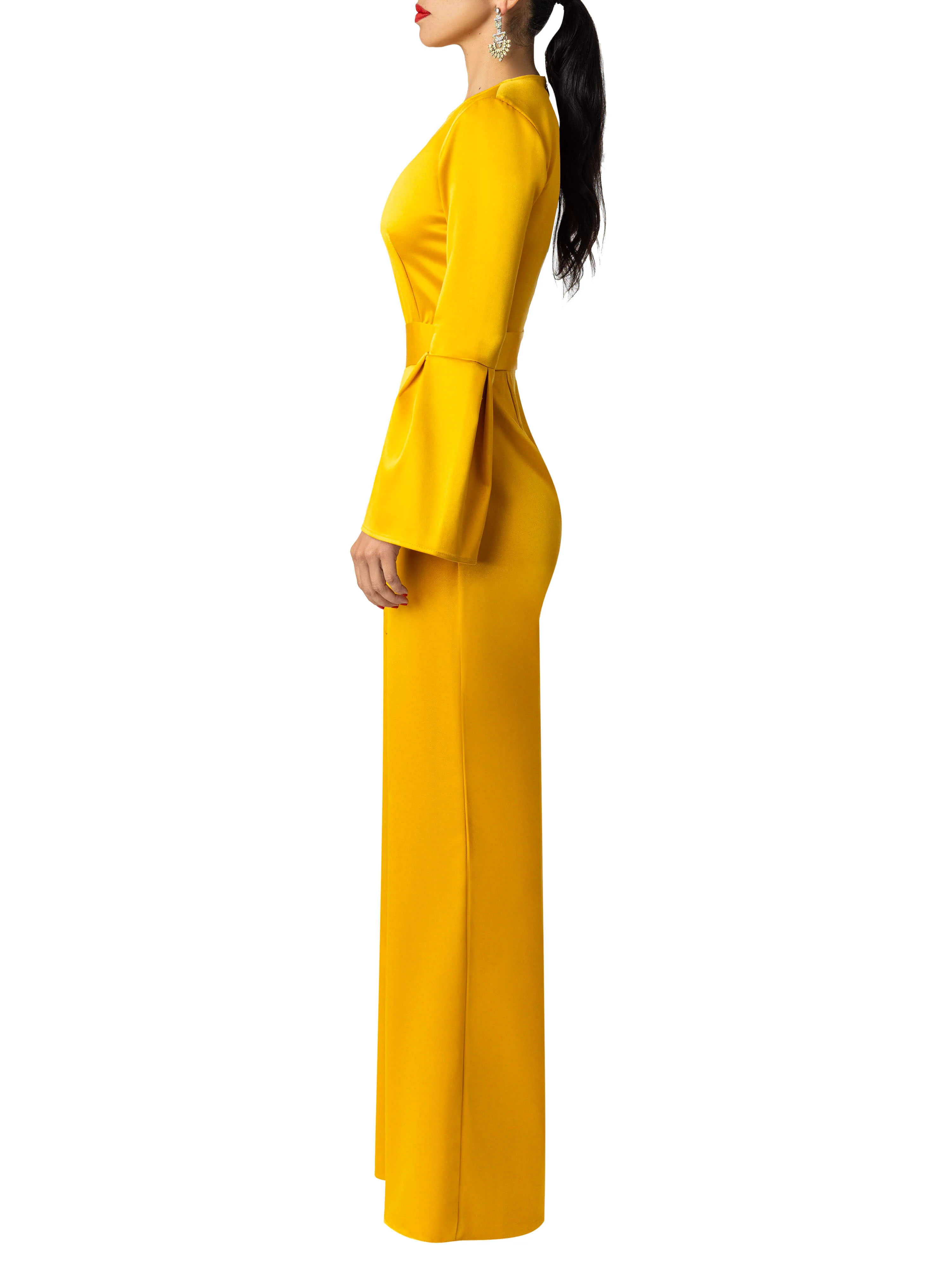 "Jolie" Gold Bell Sleeve Jumpsuit - Image 6