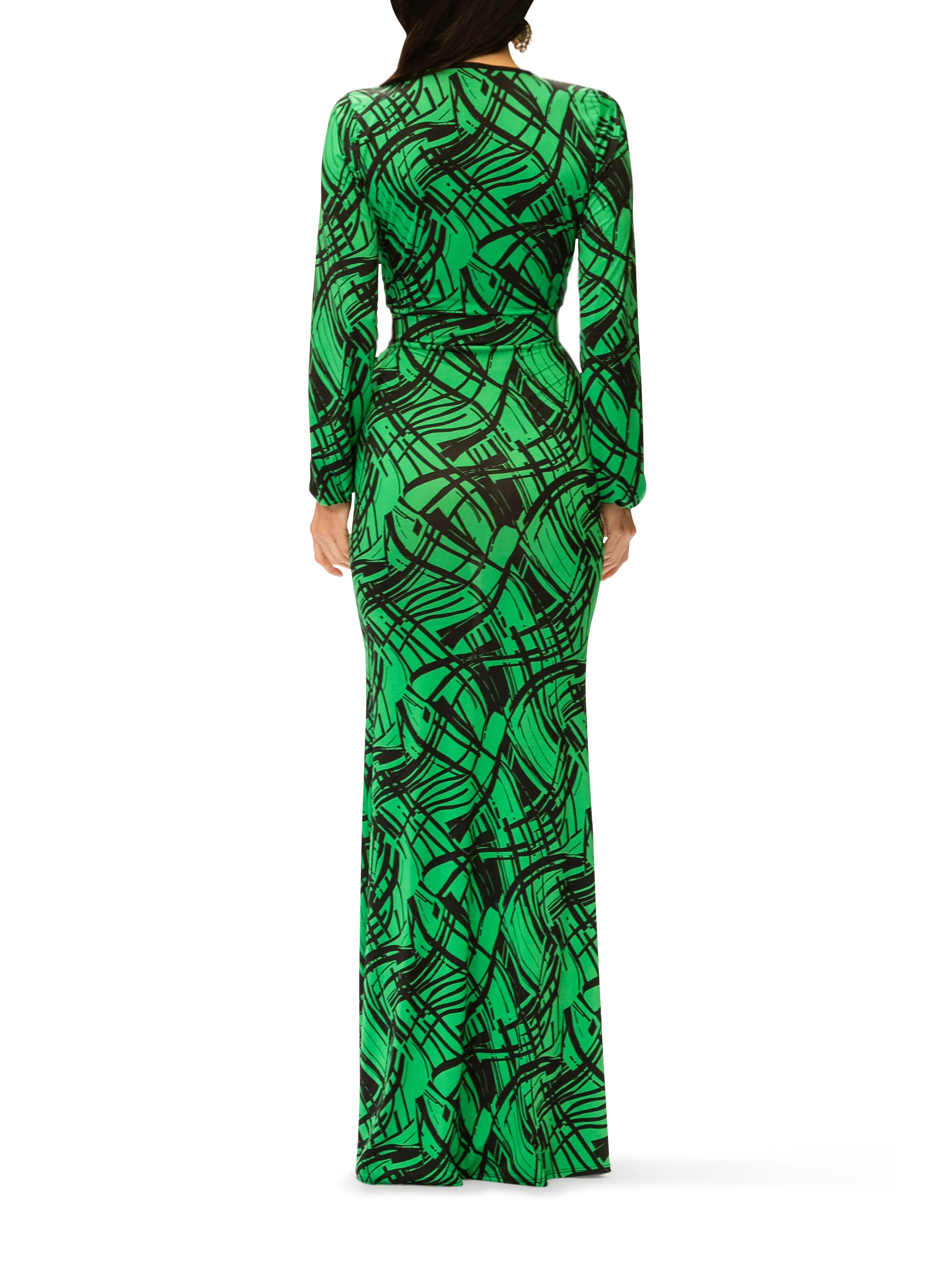 "Josephine" Print Dress w/Deep V-Neck - Image 4