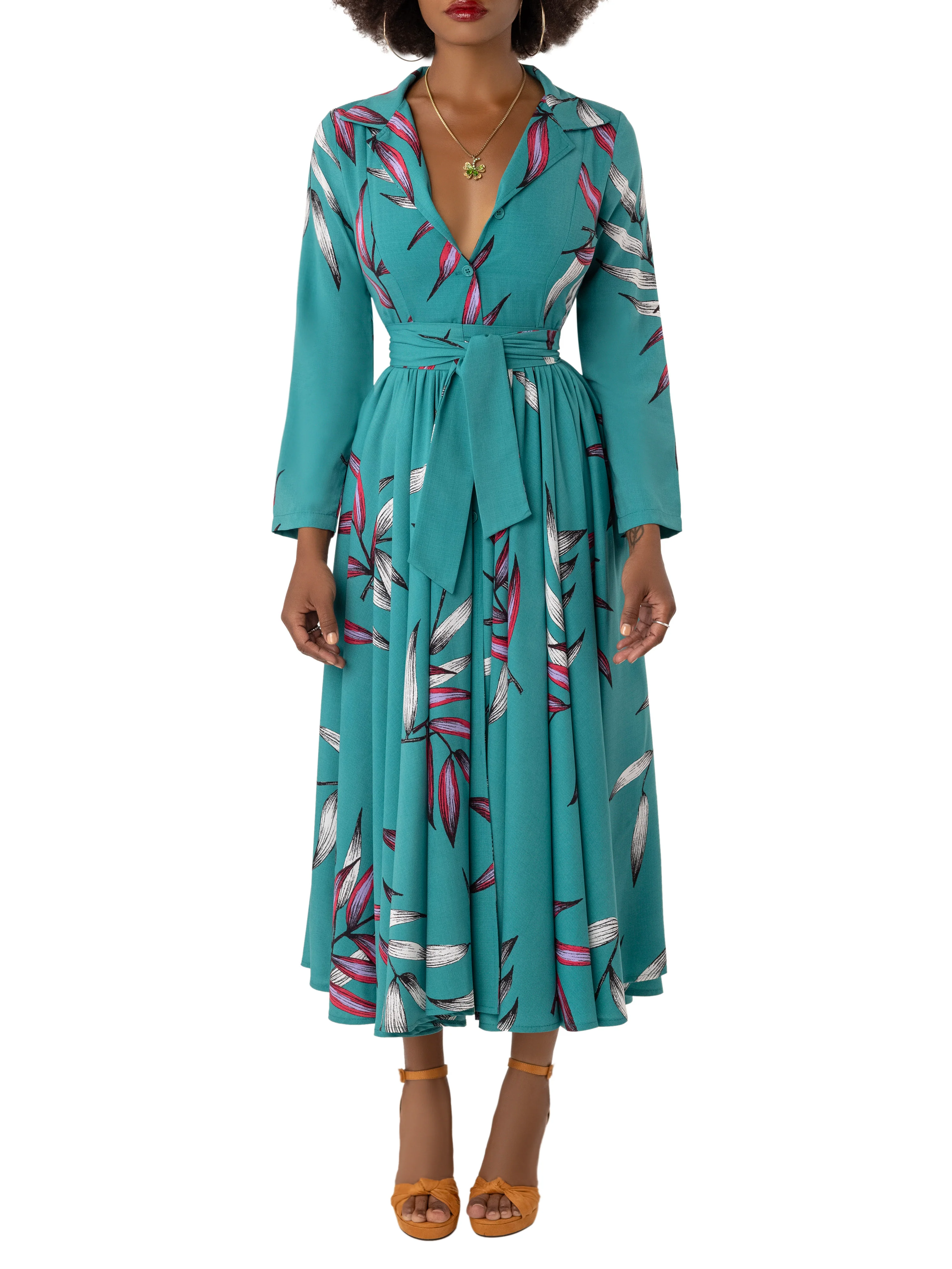 "Jovanna" Jade Print Midi Shirtdress - Image 4