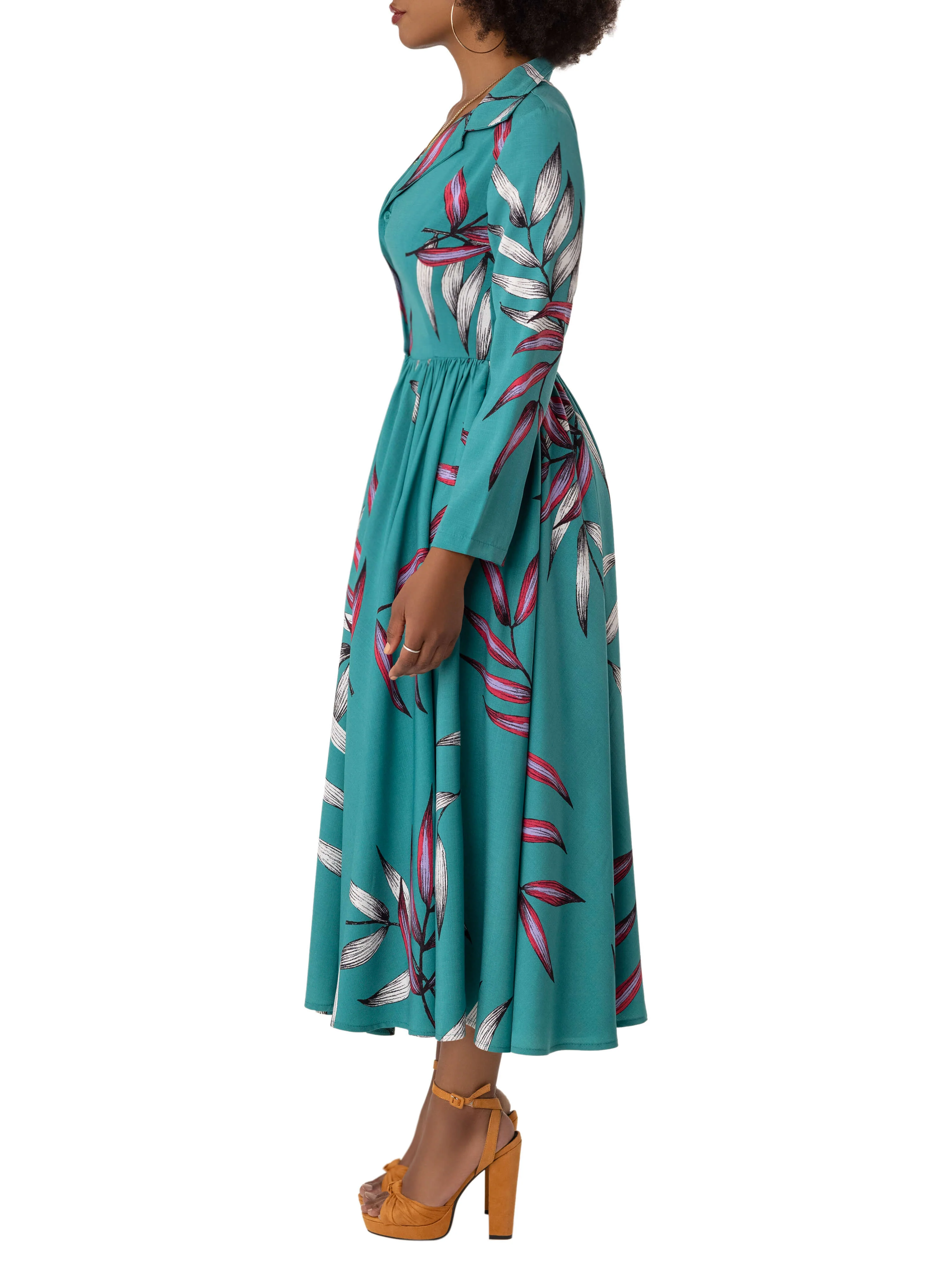 "Jovanna" Jade Print Midi Shirtdress - Image 5