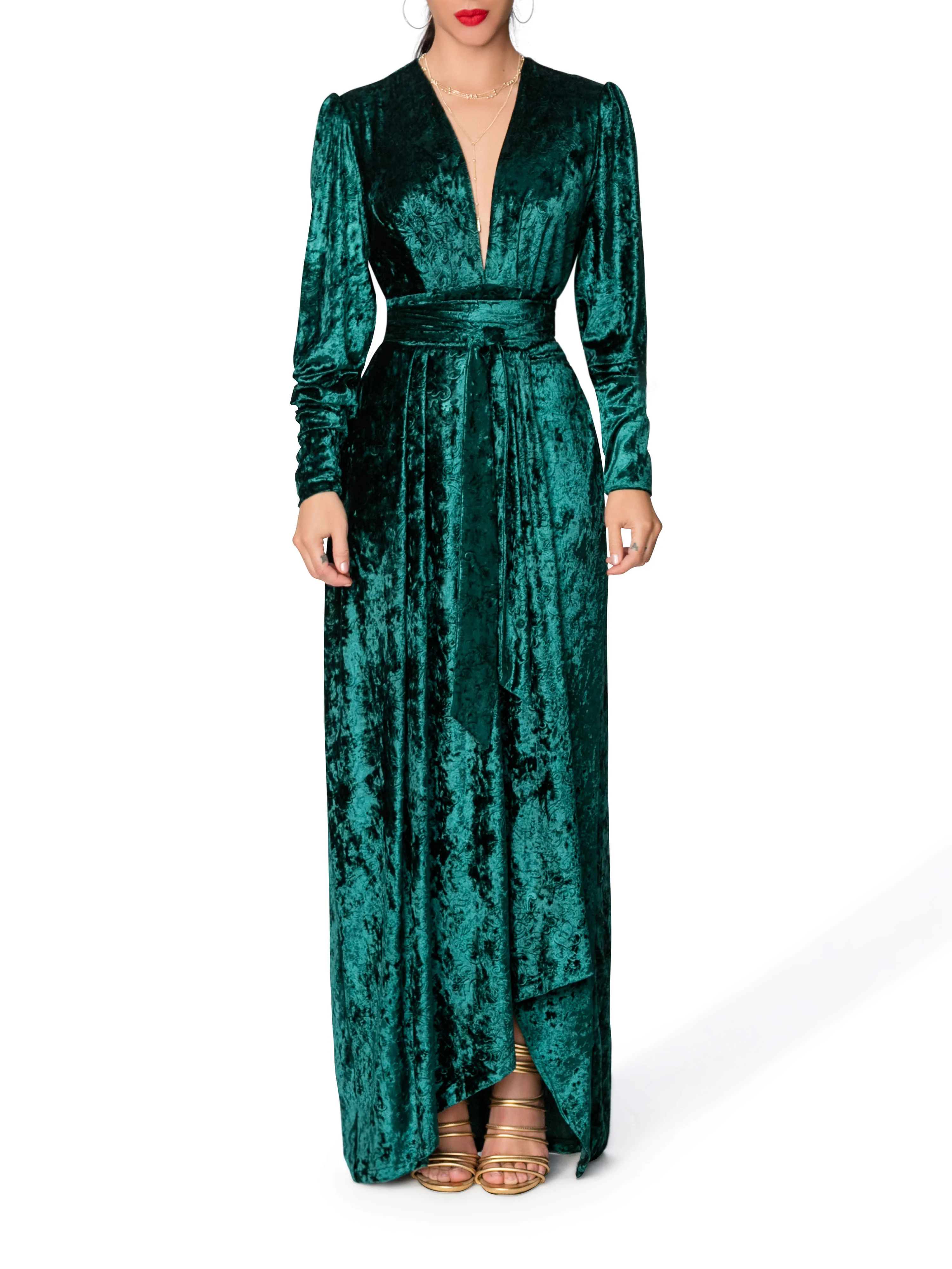"Jovie" Emerald Wrap-Effect Maxi Dress - Image 3
