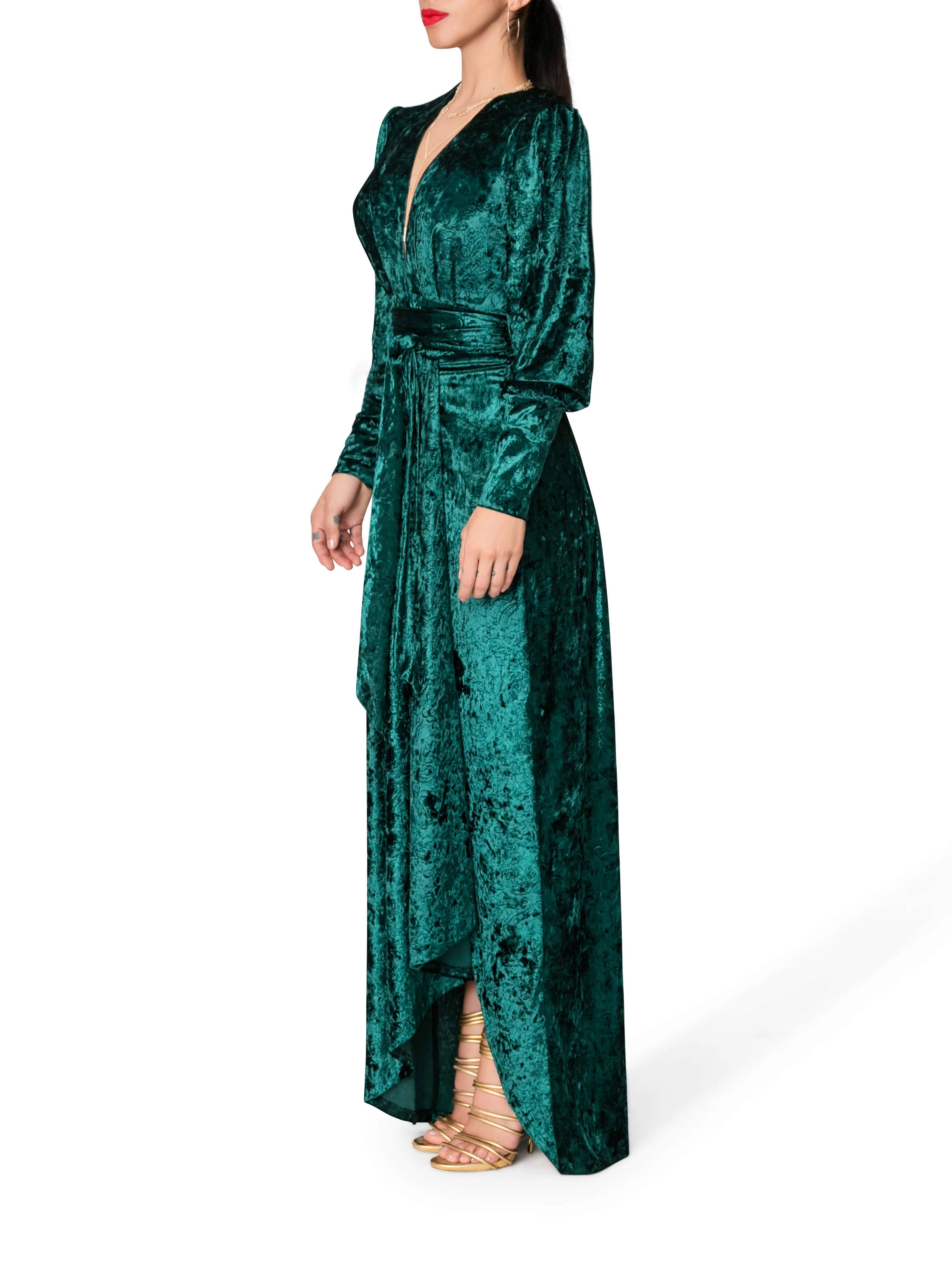 "Jovie" Emerald Wrap-Effect Maxi Dress - Image 4