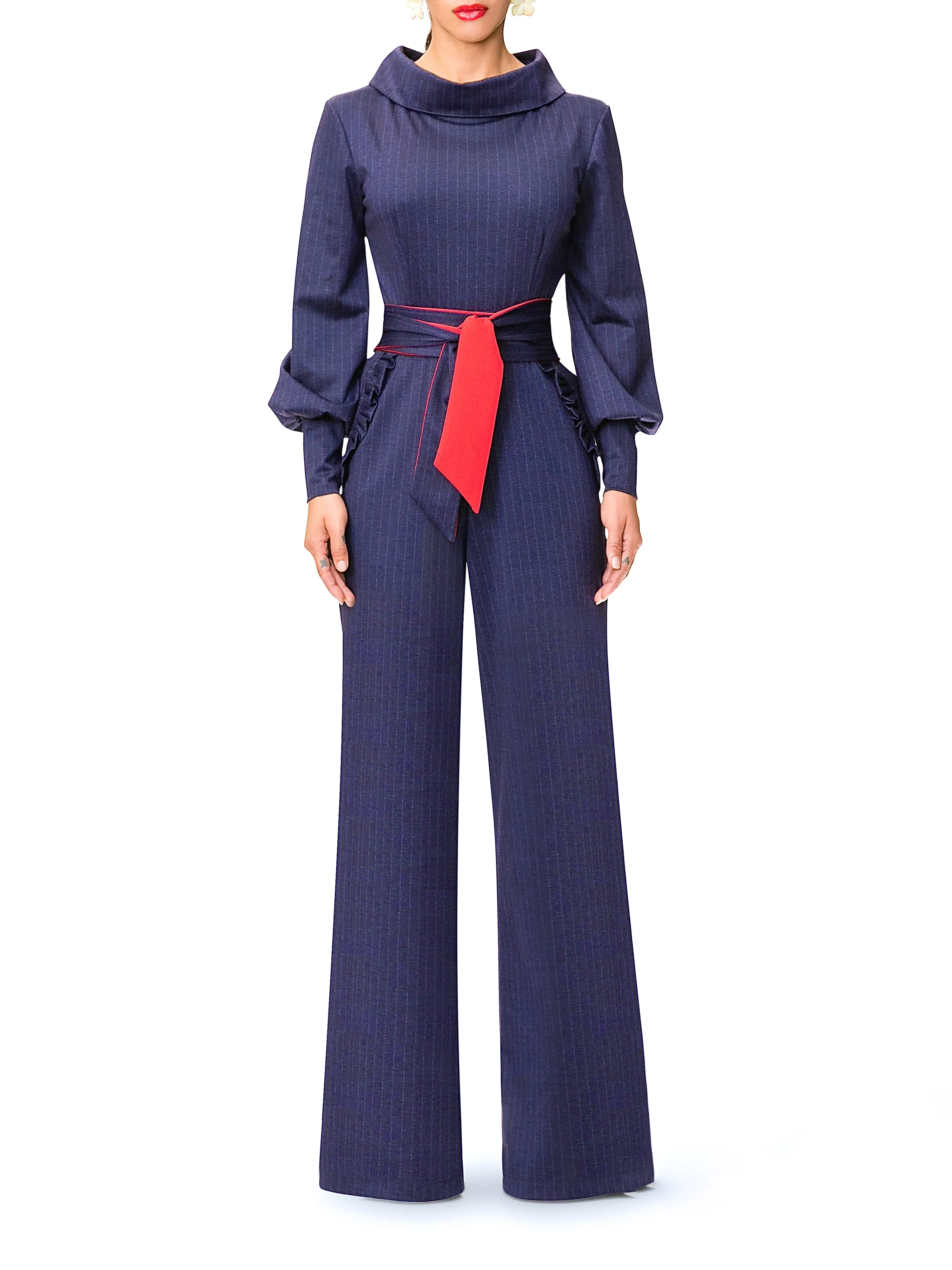 "Juaquina" Navy Pinstripe Jumpsuit - Image 2
