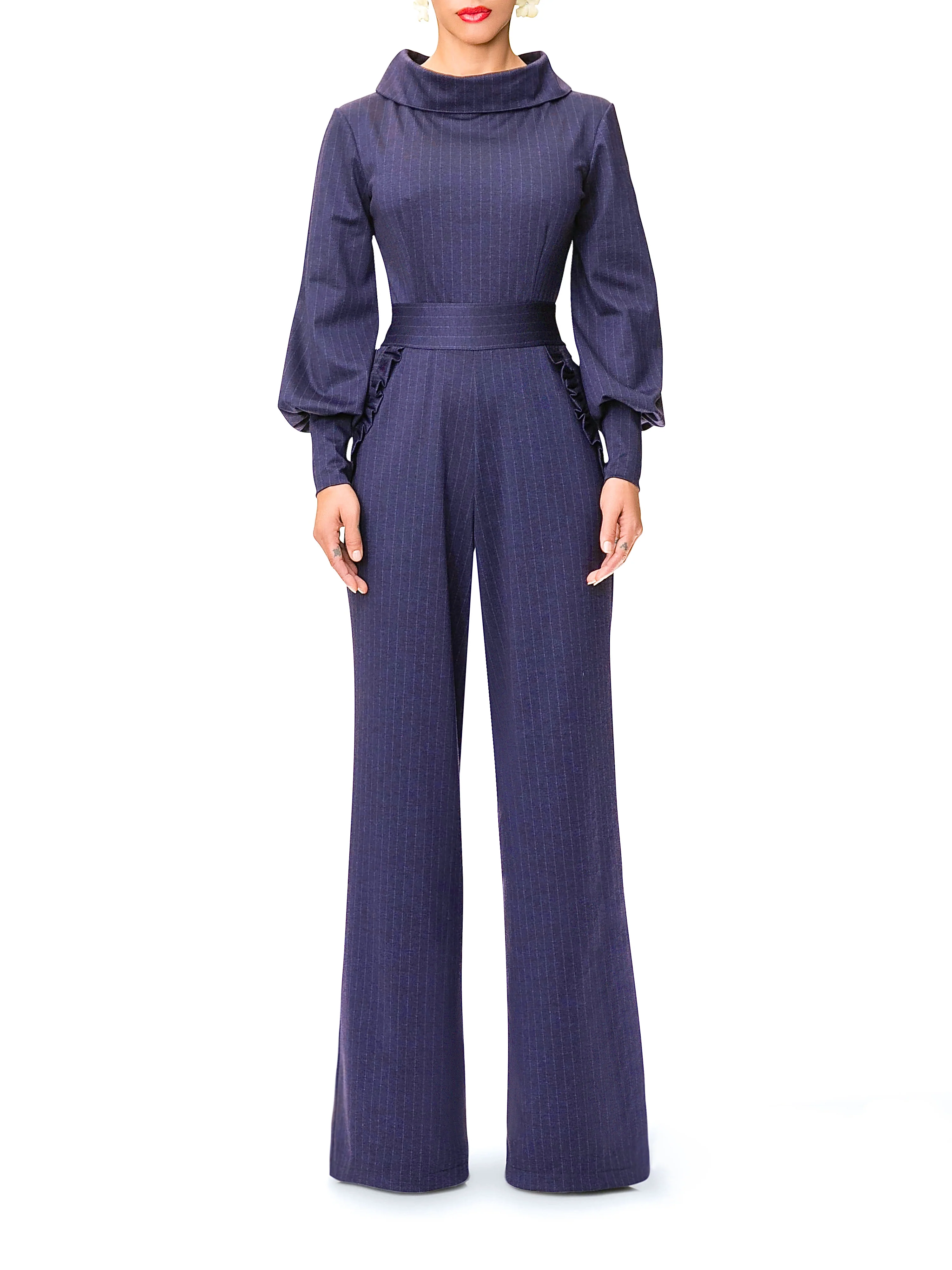 "Juaquina" Navy Pinstripe Jumpsuit - Image 3