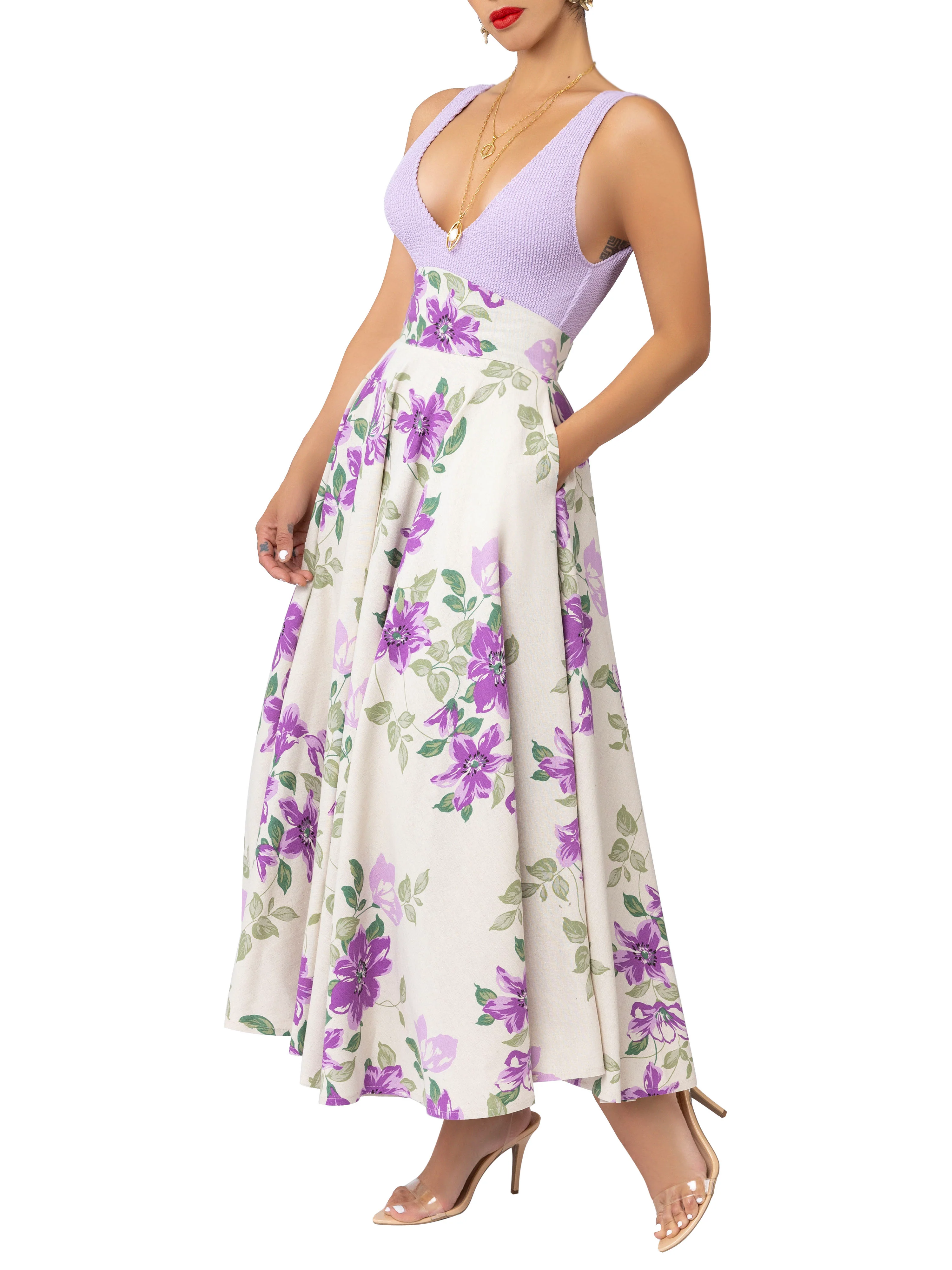 "Julep" Lilac Floral Print High Waist Skirt