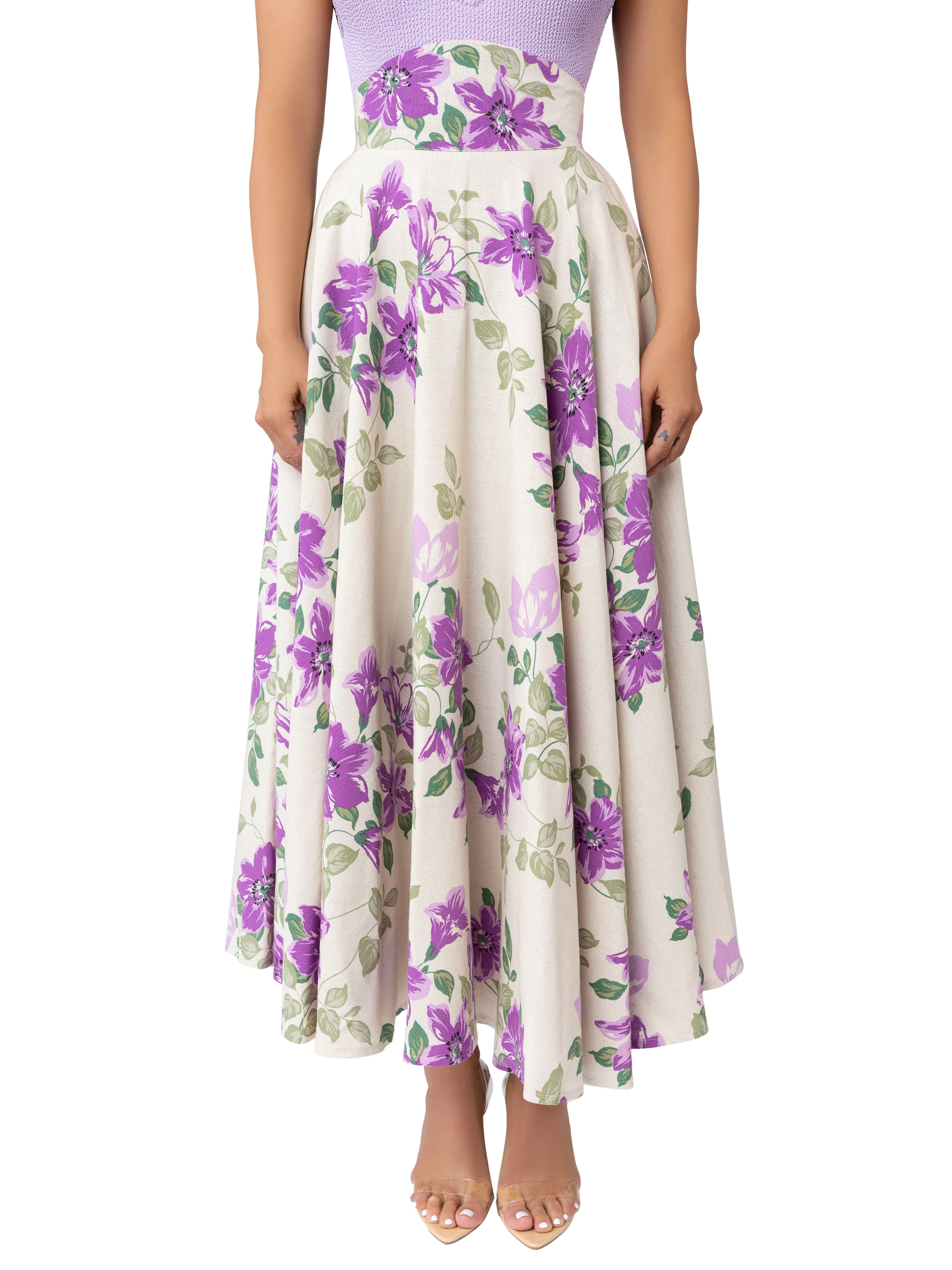 "Julep" Lilac Floral Print High Waist Skirt - Image 4