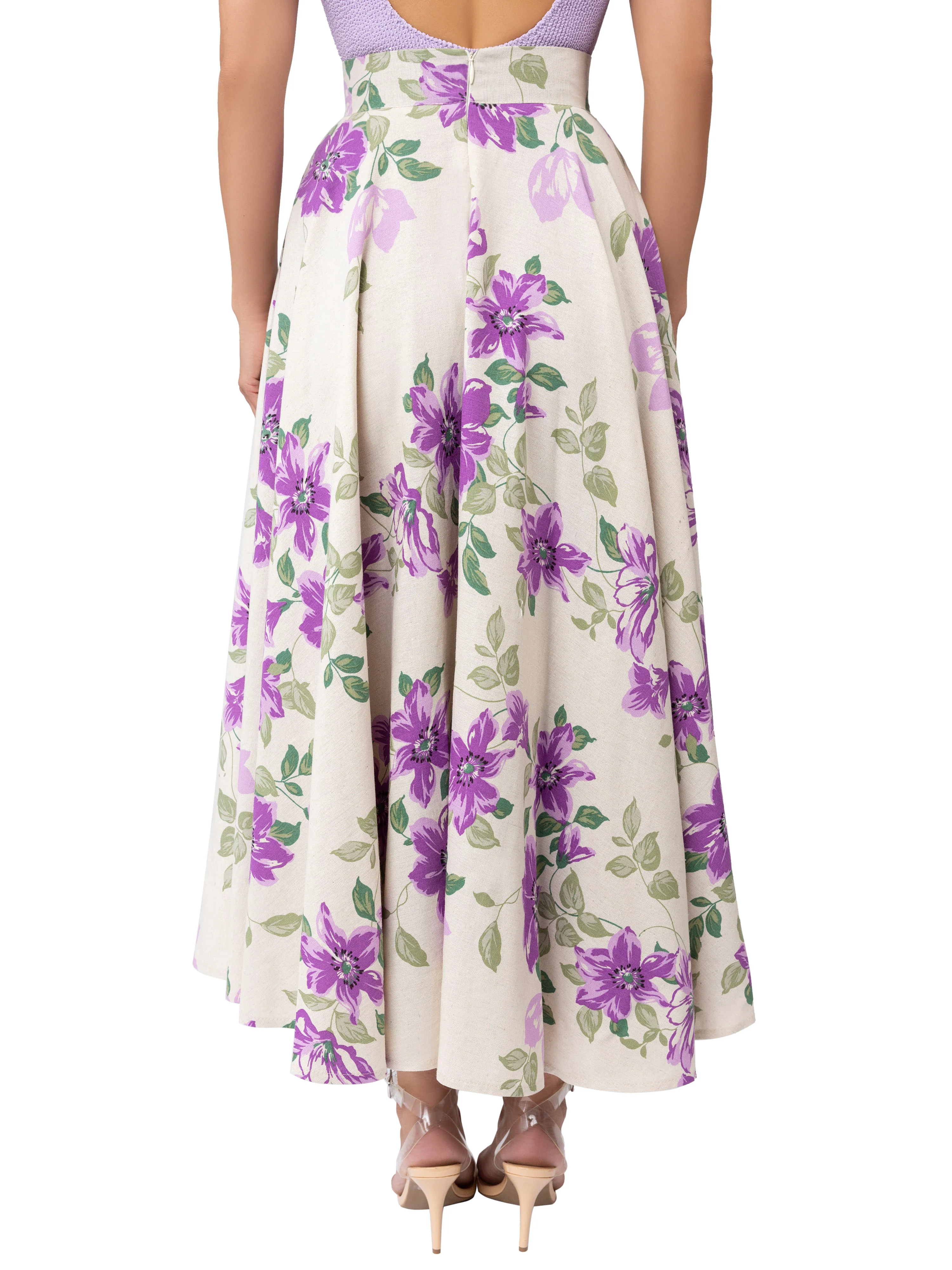 "Julep" Lilac Floral Print High Waist Skirt - Image 6