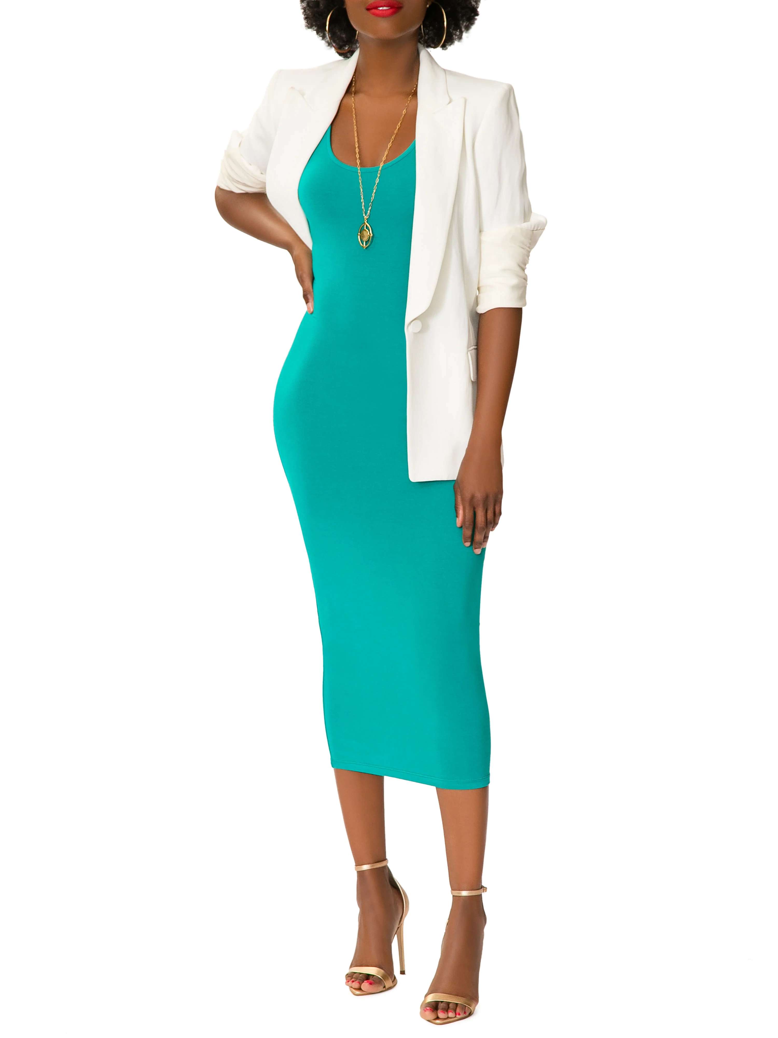 "June" Emerald Jersey Tank Dress - Image 2