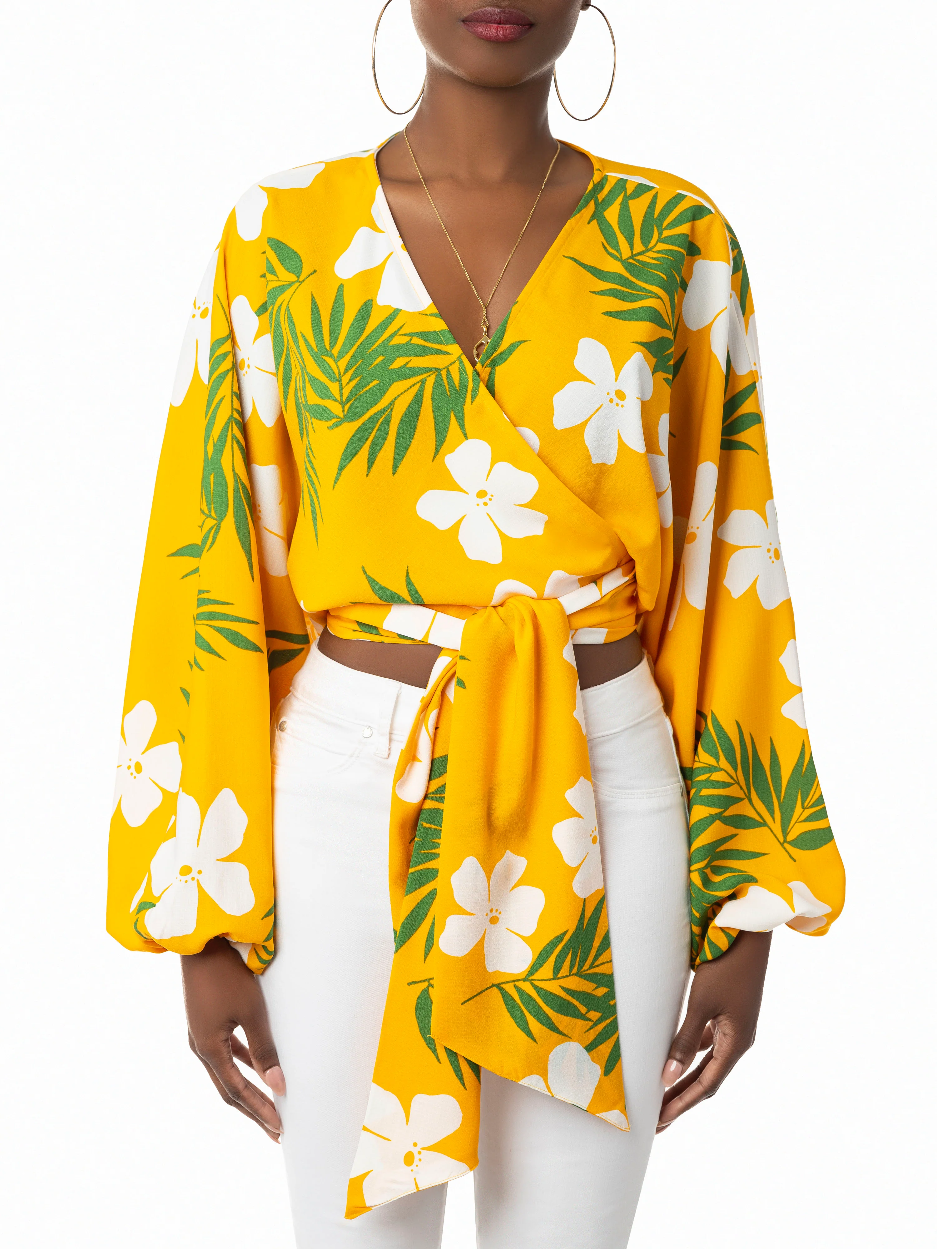 "Kai" Yellow Tropical Wrap Top - Image 3