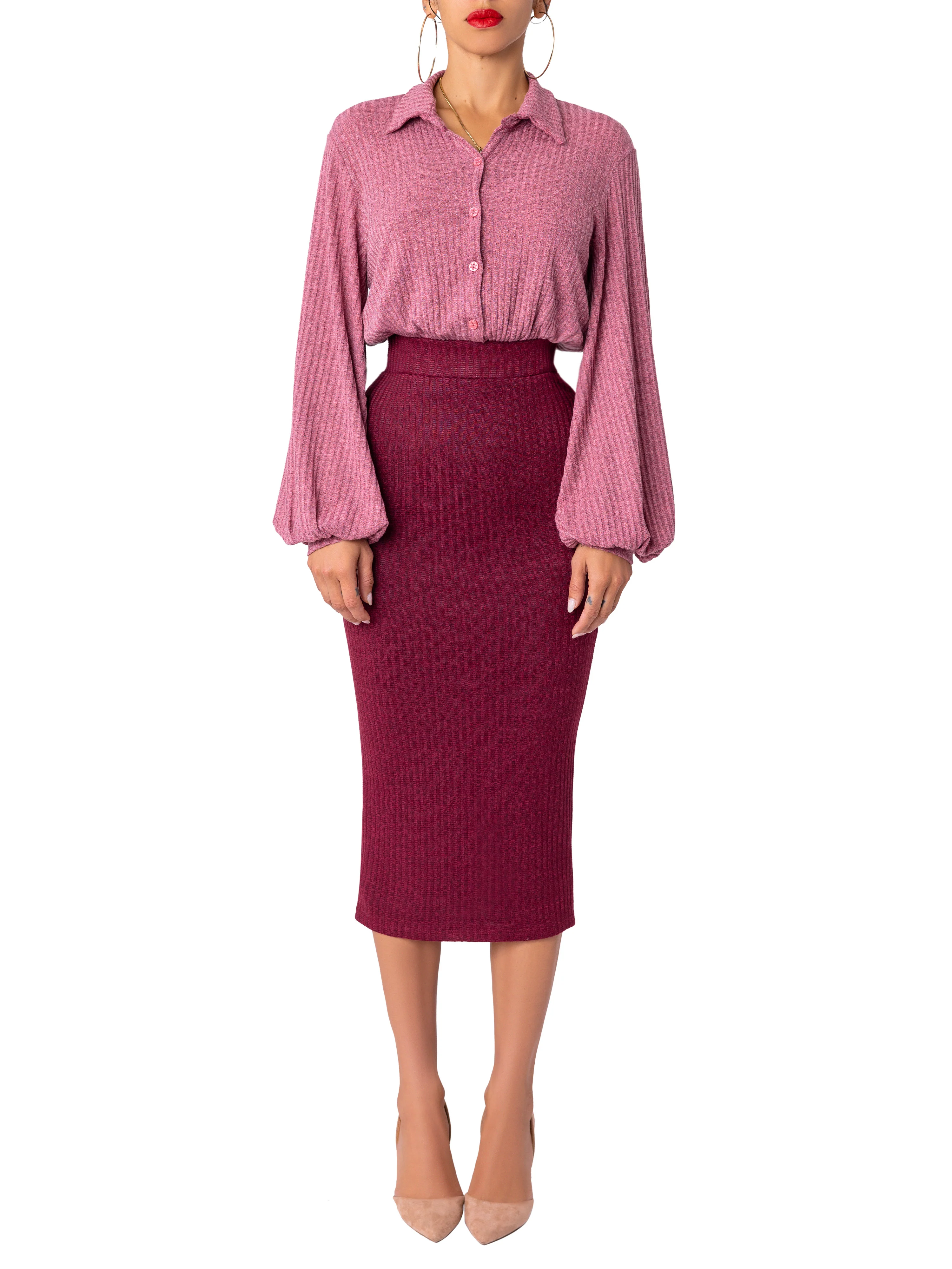 “Kamara” Mauve/ Red Pencil Dress - Image 4