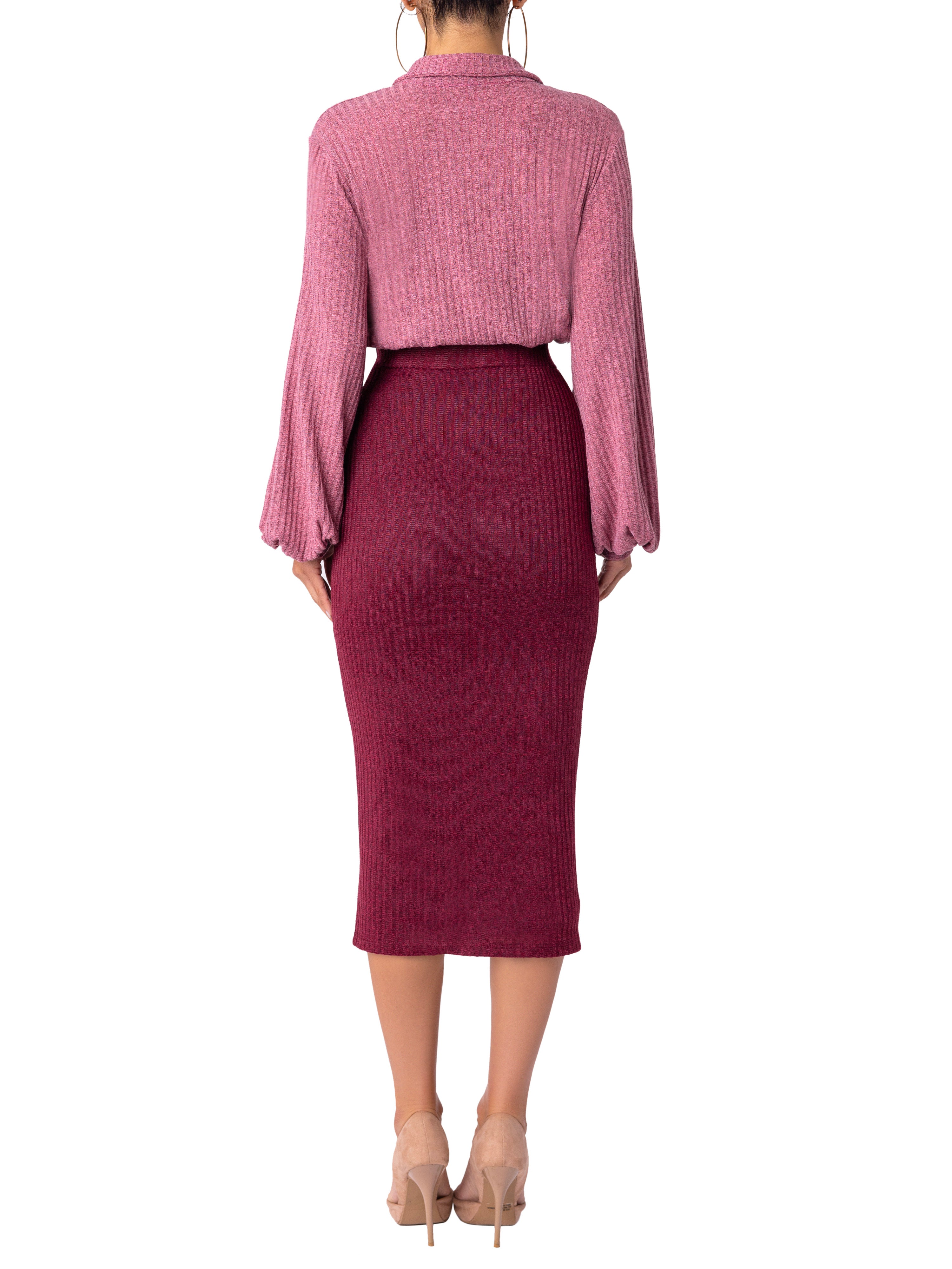 “Kamara” Mauve/ Red Pencil Dress - Image 6