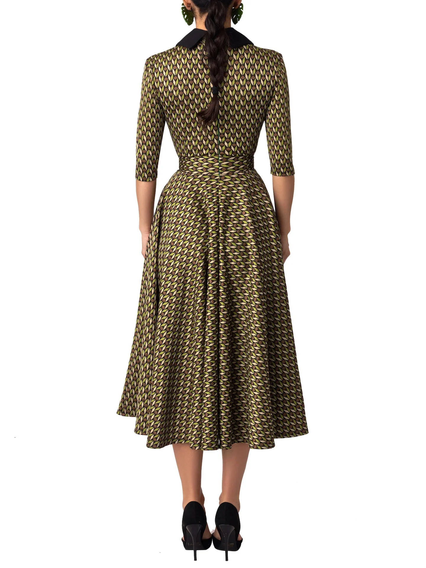 “Katerina” Pattern Collared Swing Dress - Image 7