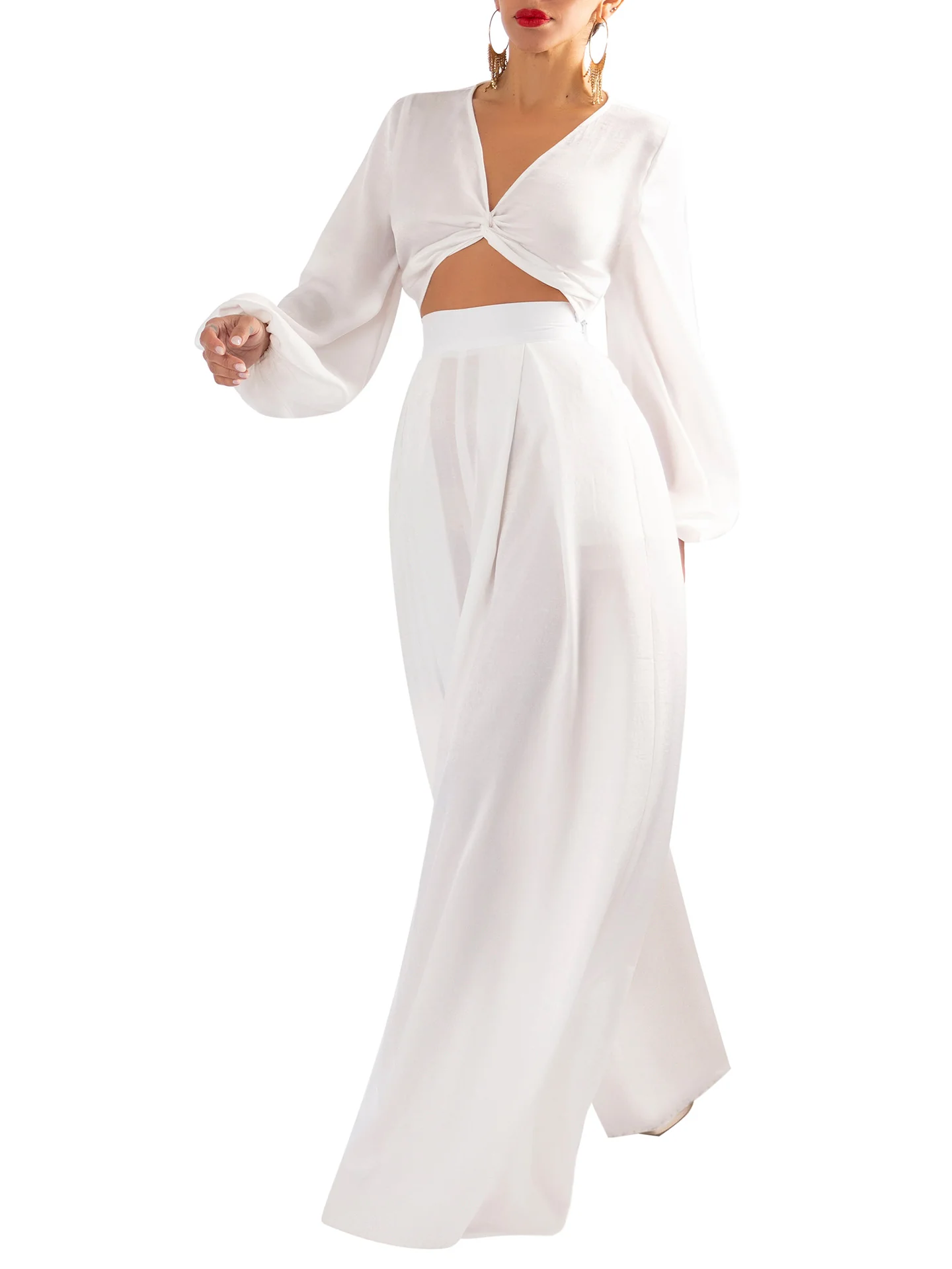 “Keira” White Wide Leg Pants - Image 4