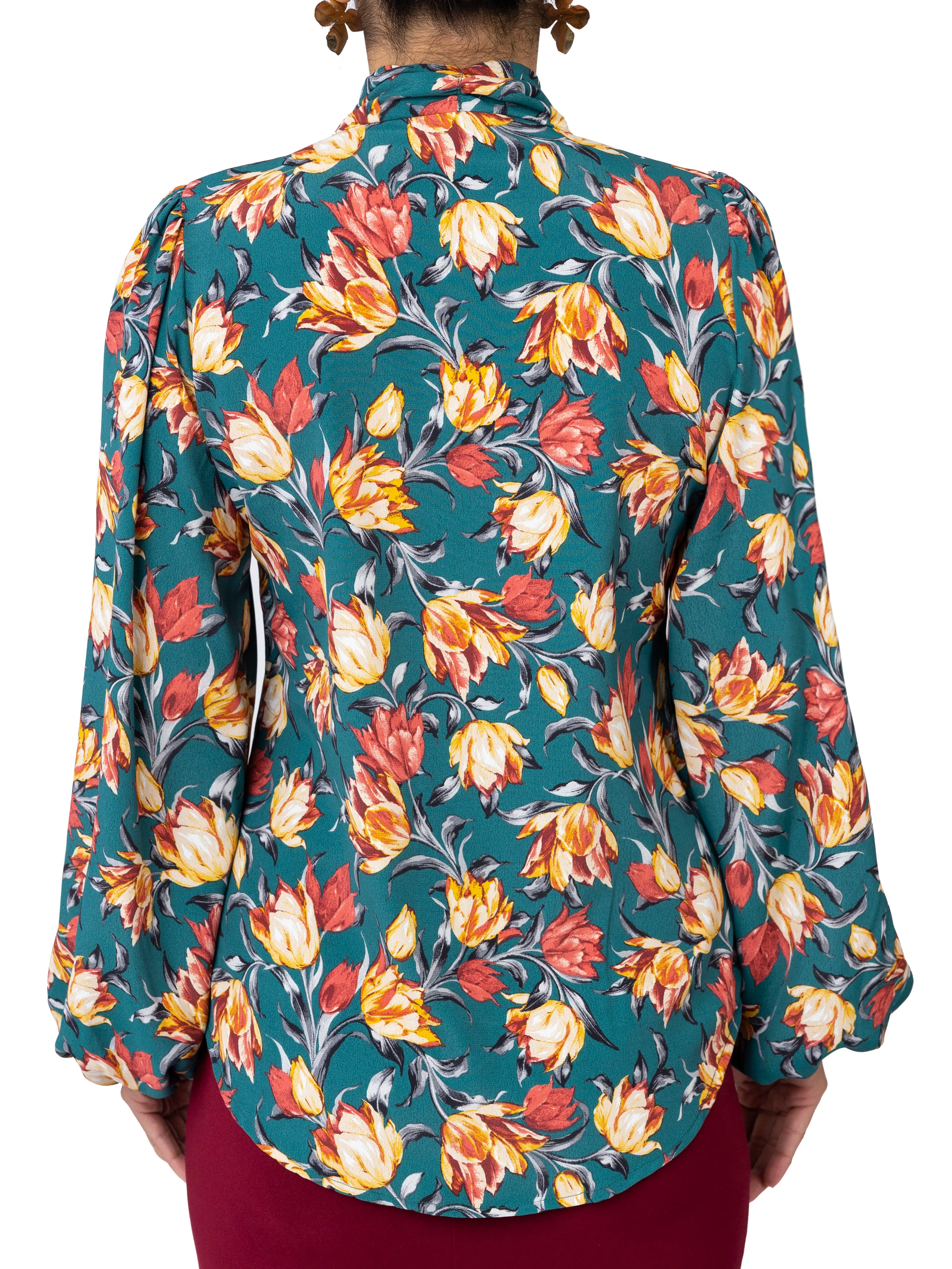 "Kiwi" Green Floral Pussybow Top - Image 6