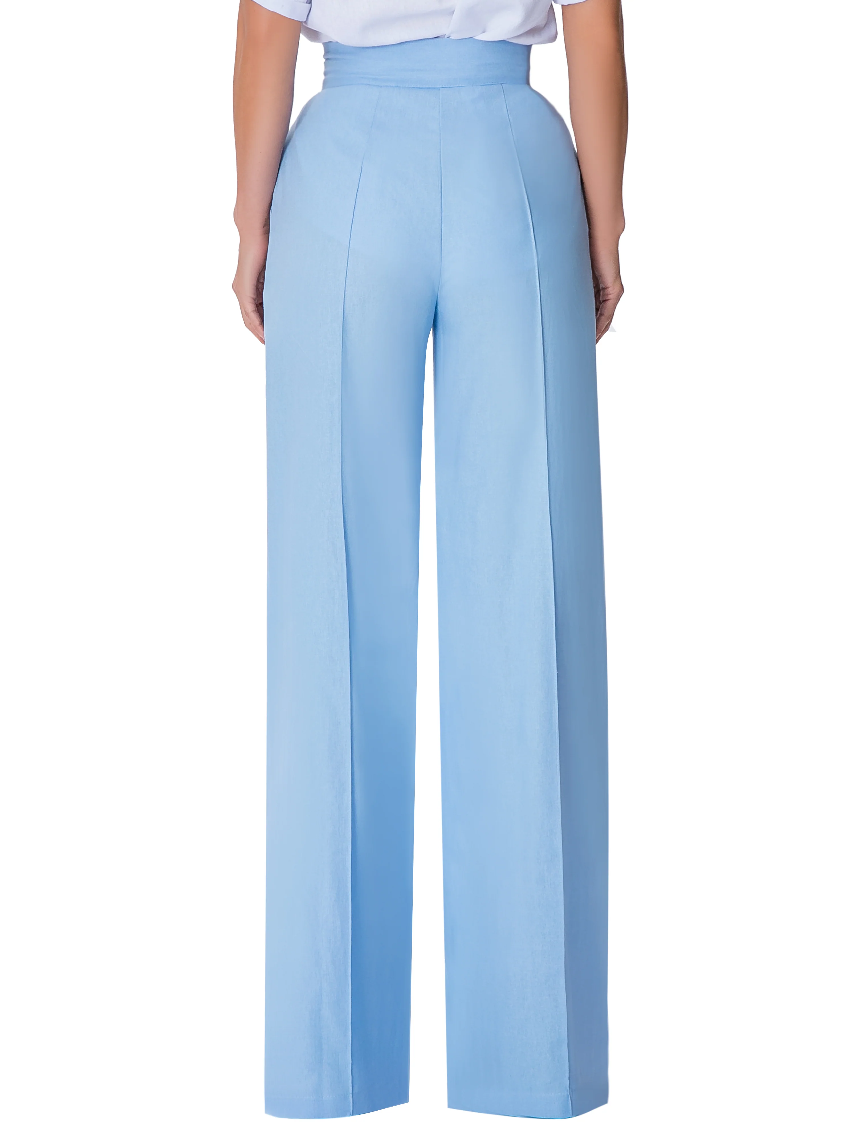"Laguna" Blue Linen High Waist Pants - Image 5