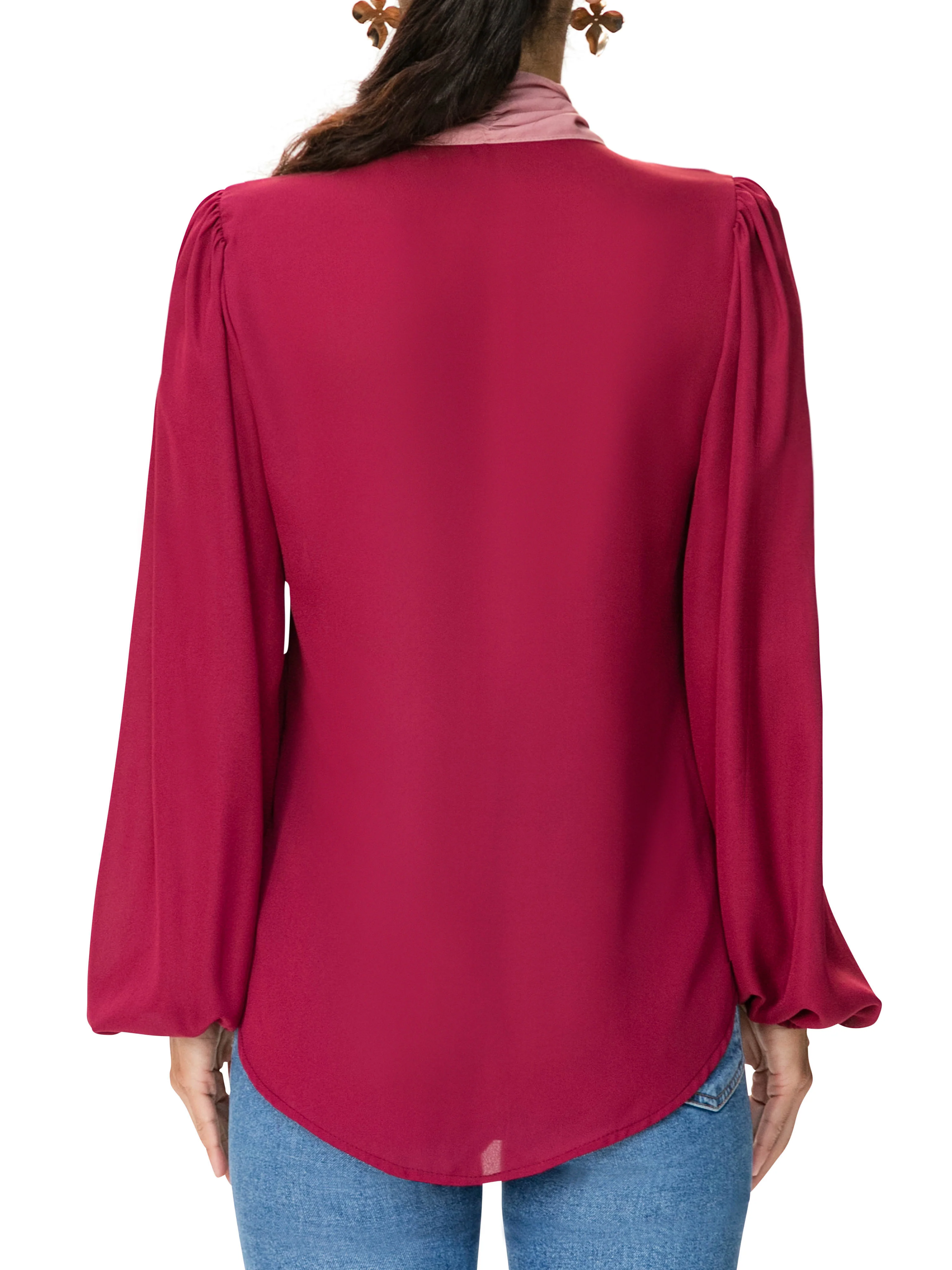 "Lana" Color Block Pussy Bow Top - Image 6