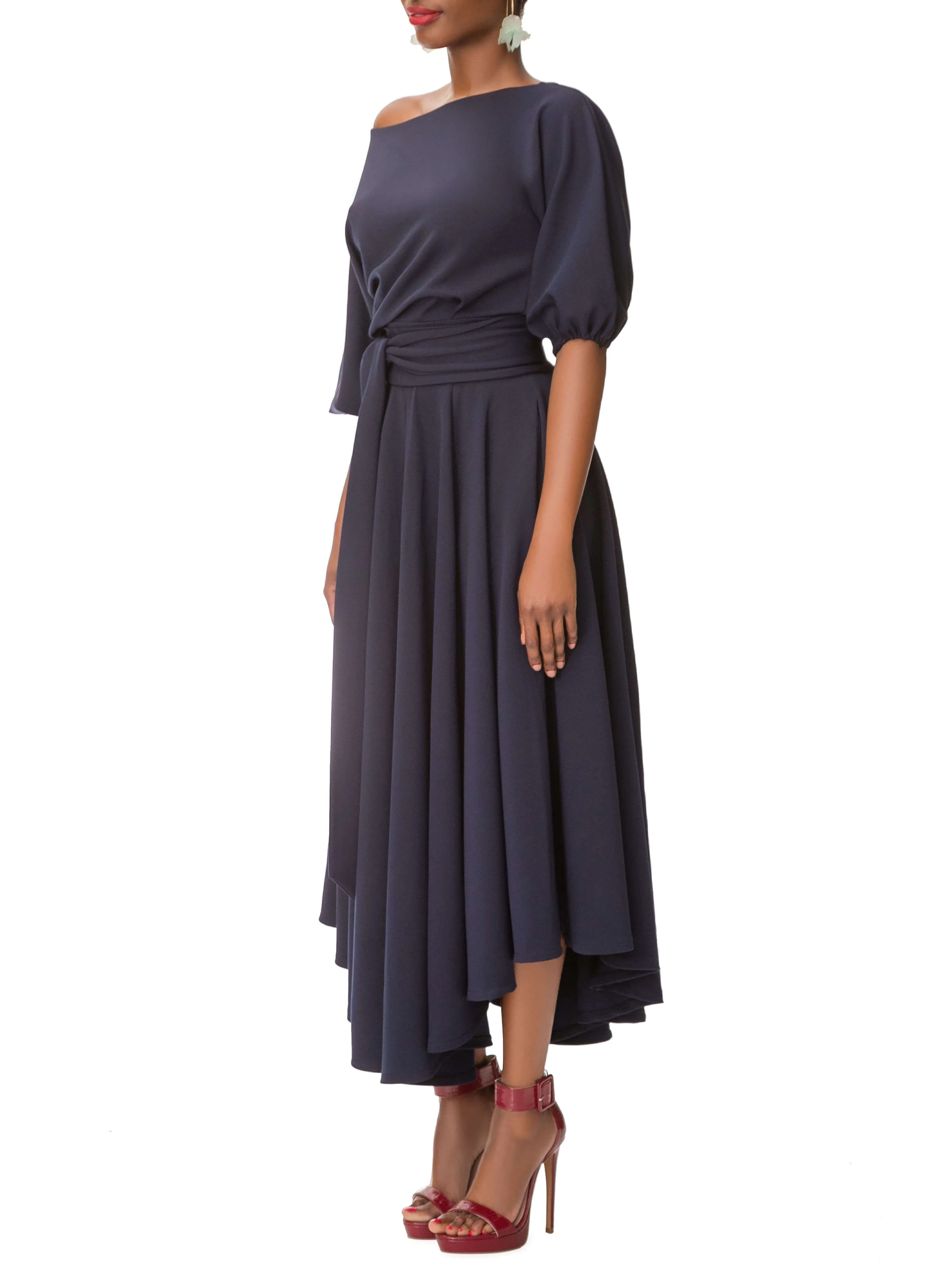 "LaShonda" Navy Off-Shoulder Knit Dress - Image 4