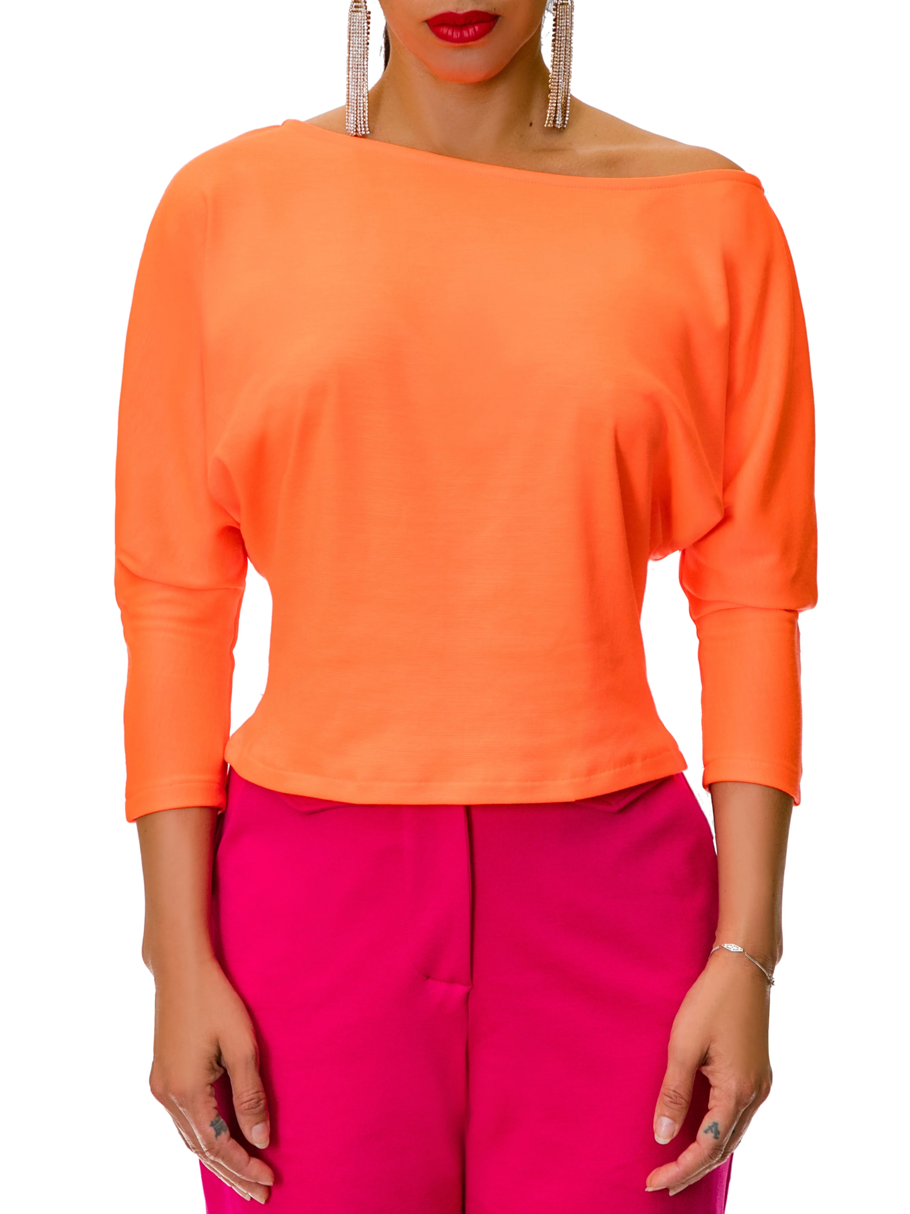 "Lea" Neon Salmon Off Shoulder Top - Image 3