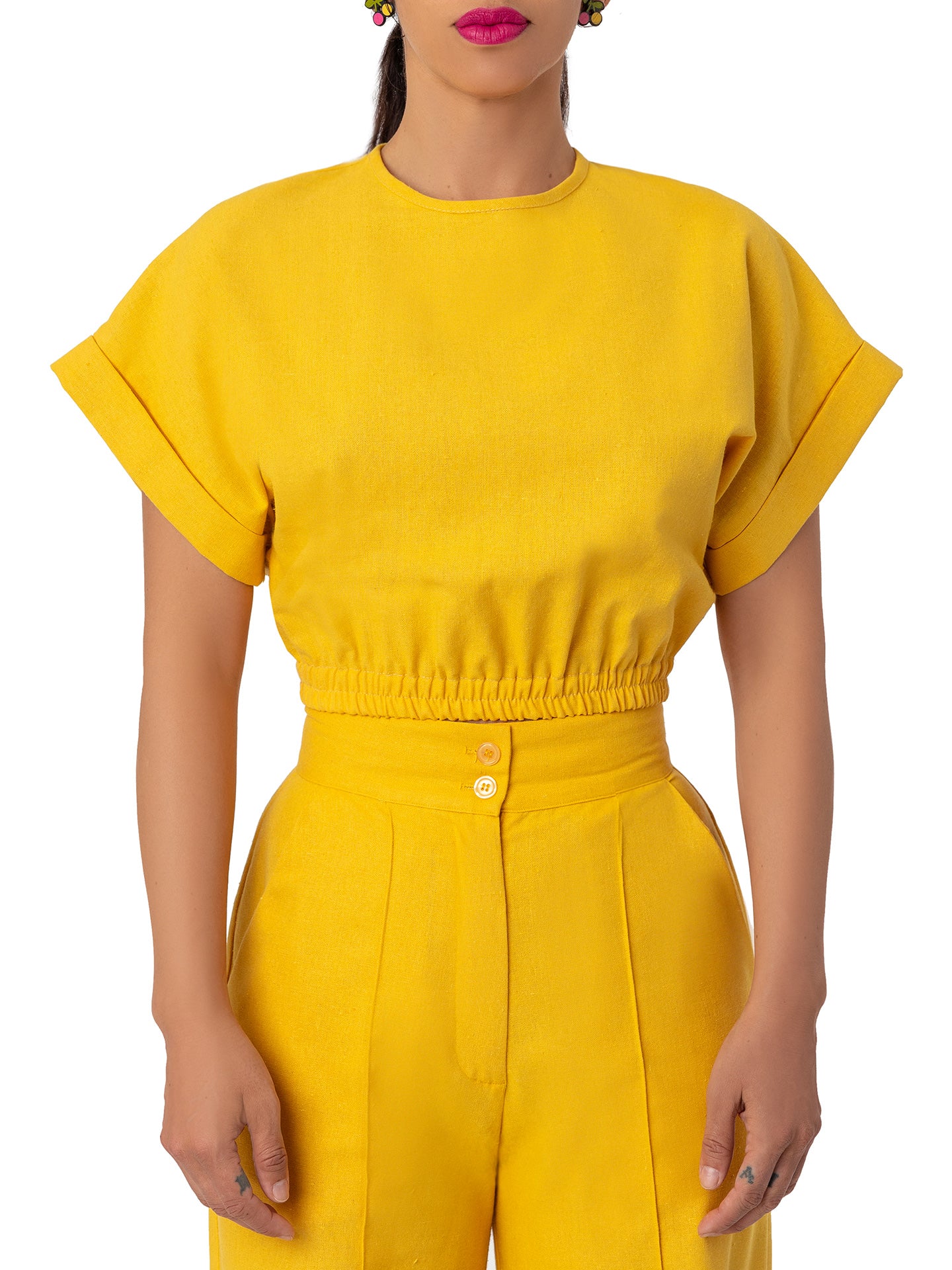 "Lemon Drop' Yellow Keyhole Crop Top - Image 4