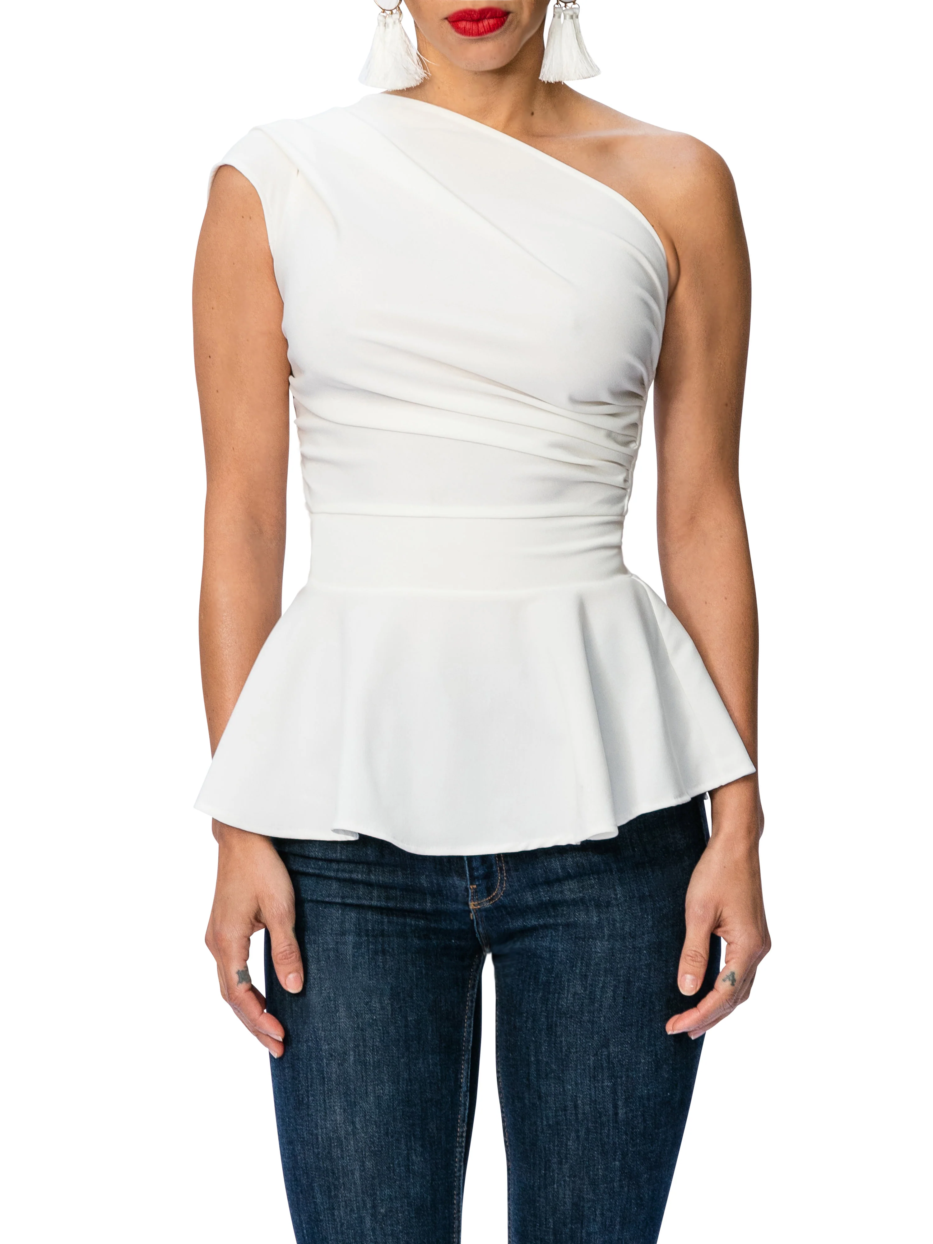 "Lena" One Shoulder Peplum Top - Image 3