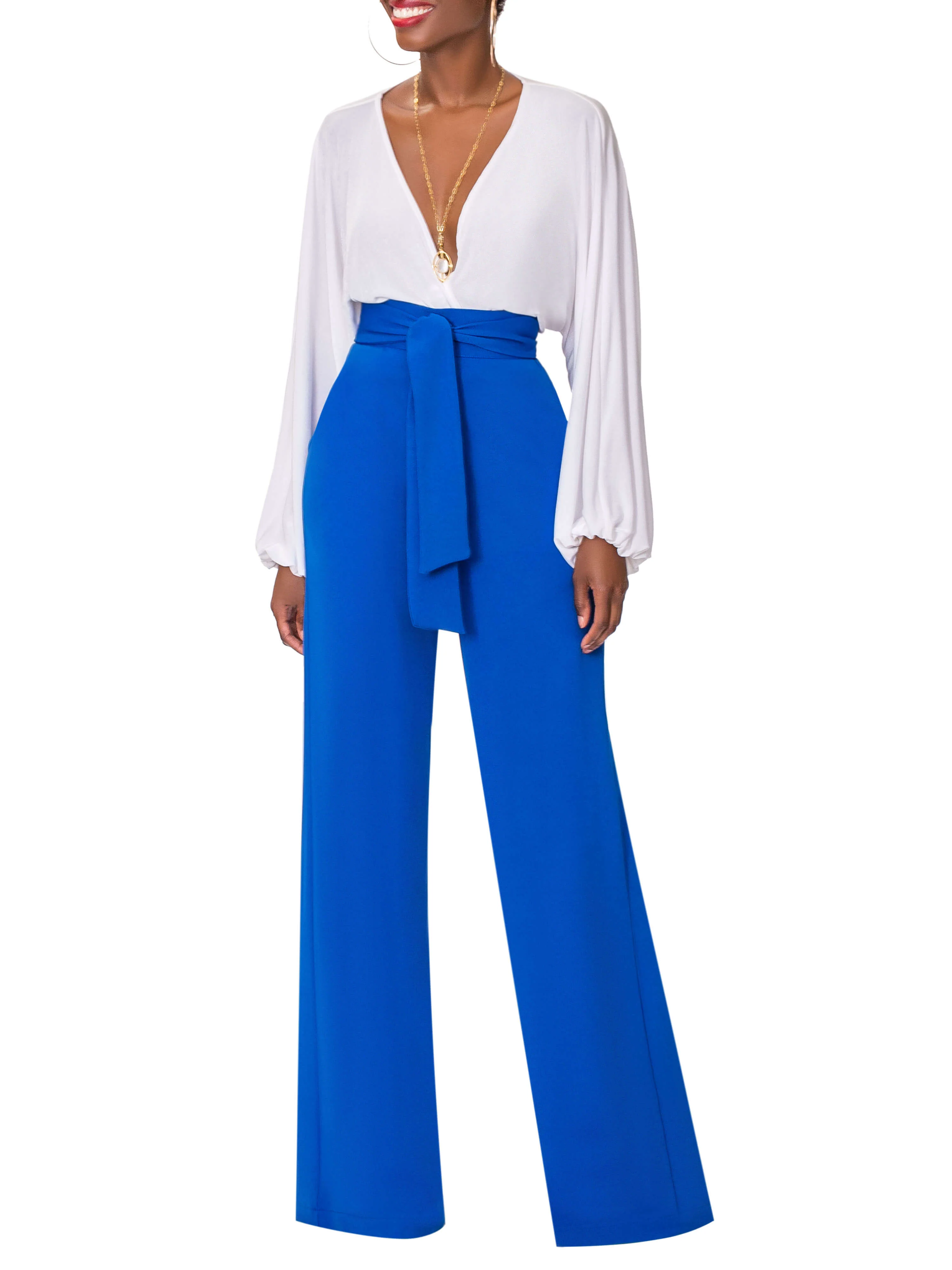 "Leola" Cobalt Belted High Waist Pants - Image 3