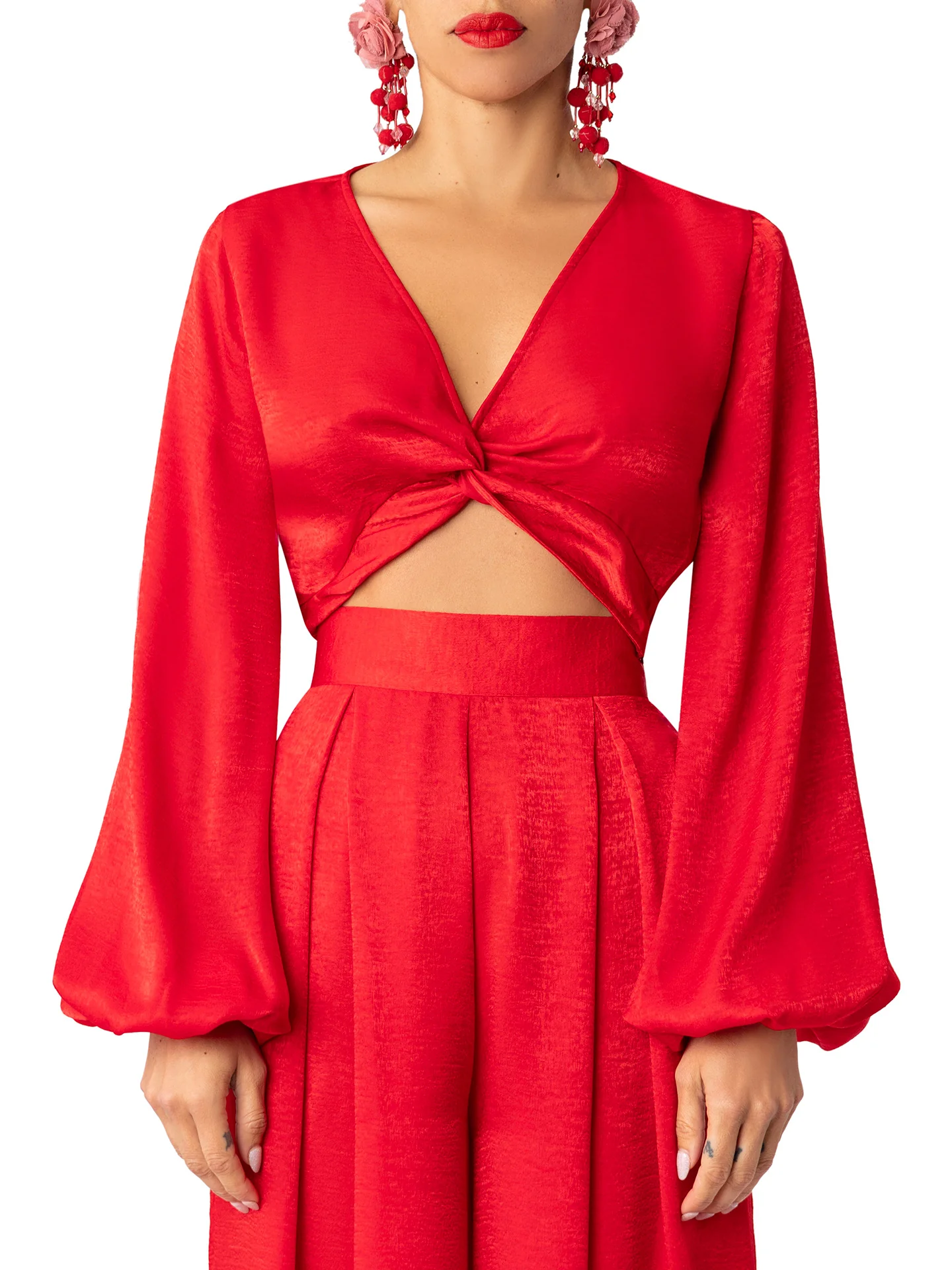 “Leslie” Red Twist Crop Top - Image 3