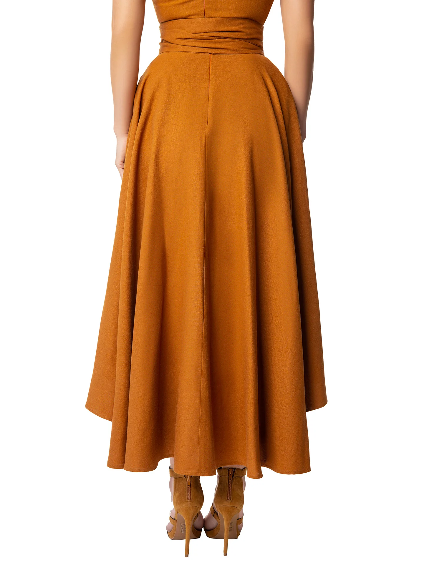 "Linden" Cognac Linen Belted Skirt - Image 5