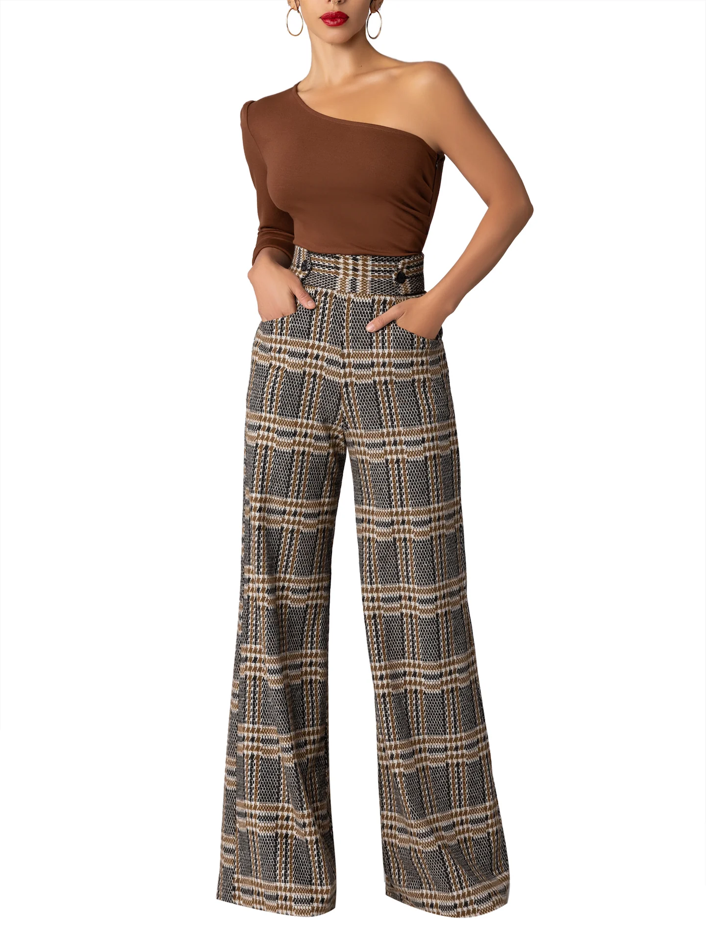 “Liverpool” Brown Brushed Plaid Pants - Image 3