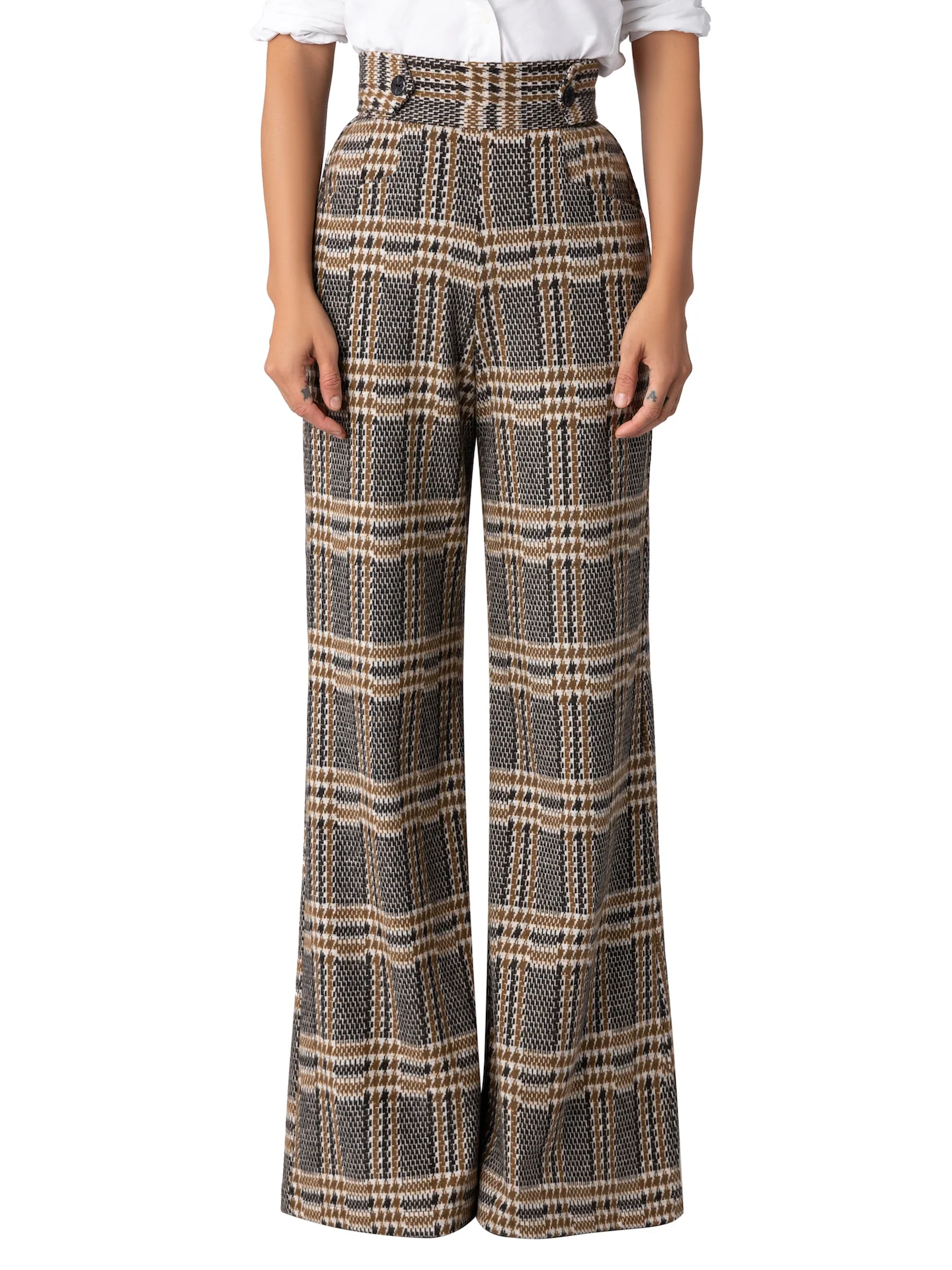 “Liverpool” Brown Brushed Plaid Pants - Image 5