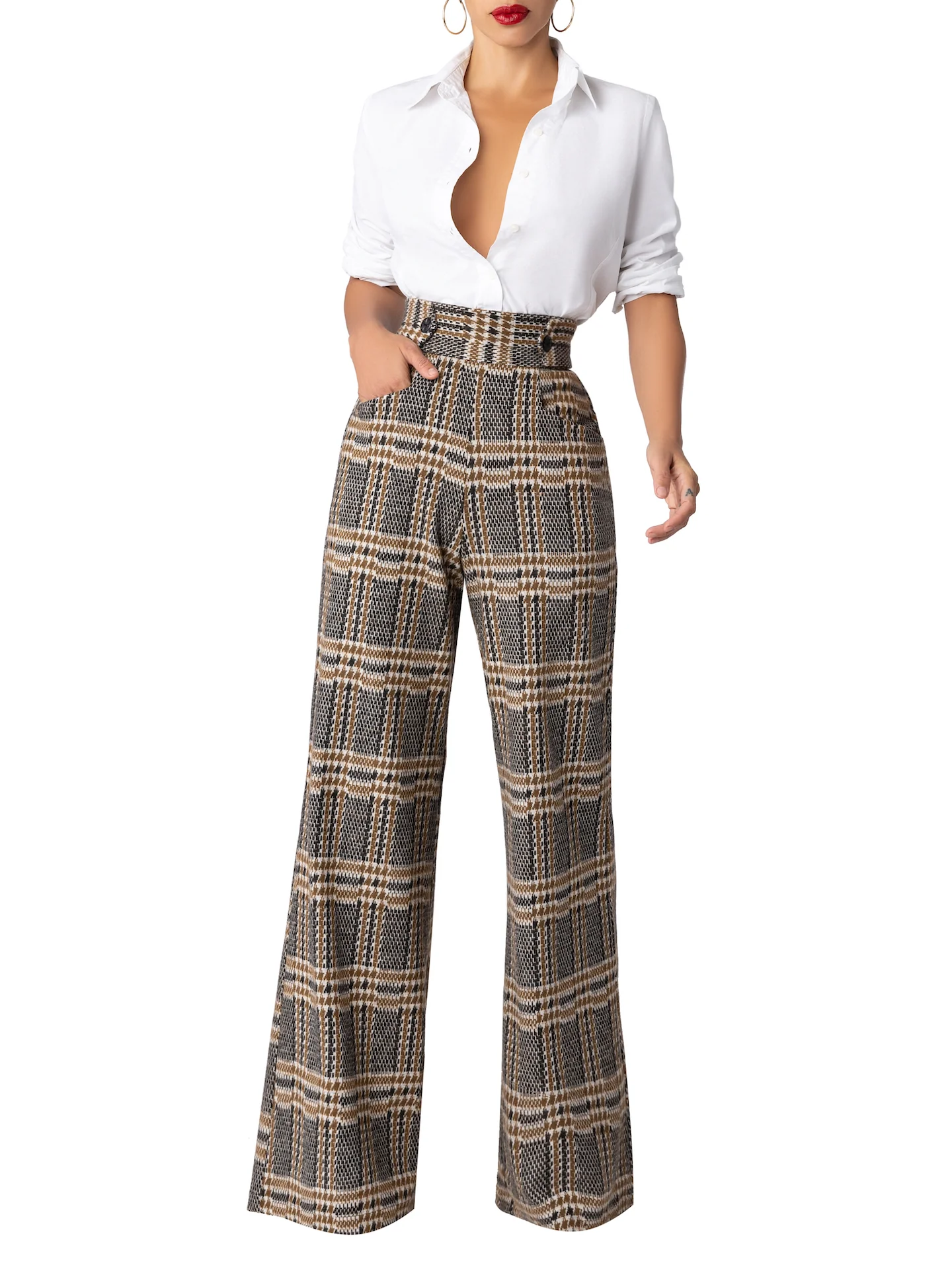 “Liverpool” Brown Brushed Plaid Pants - Image 6