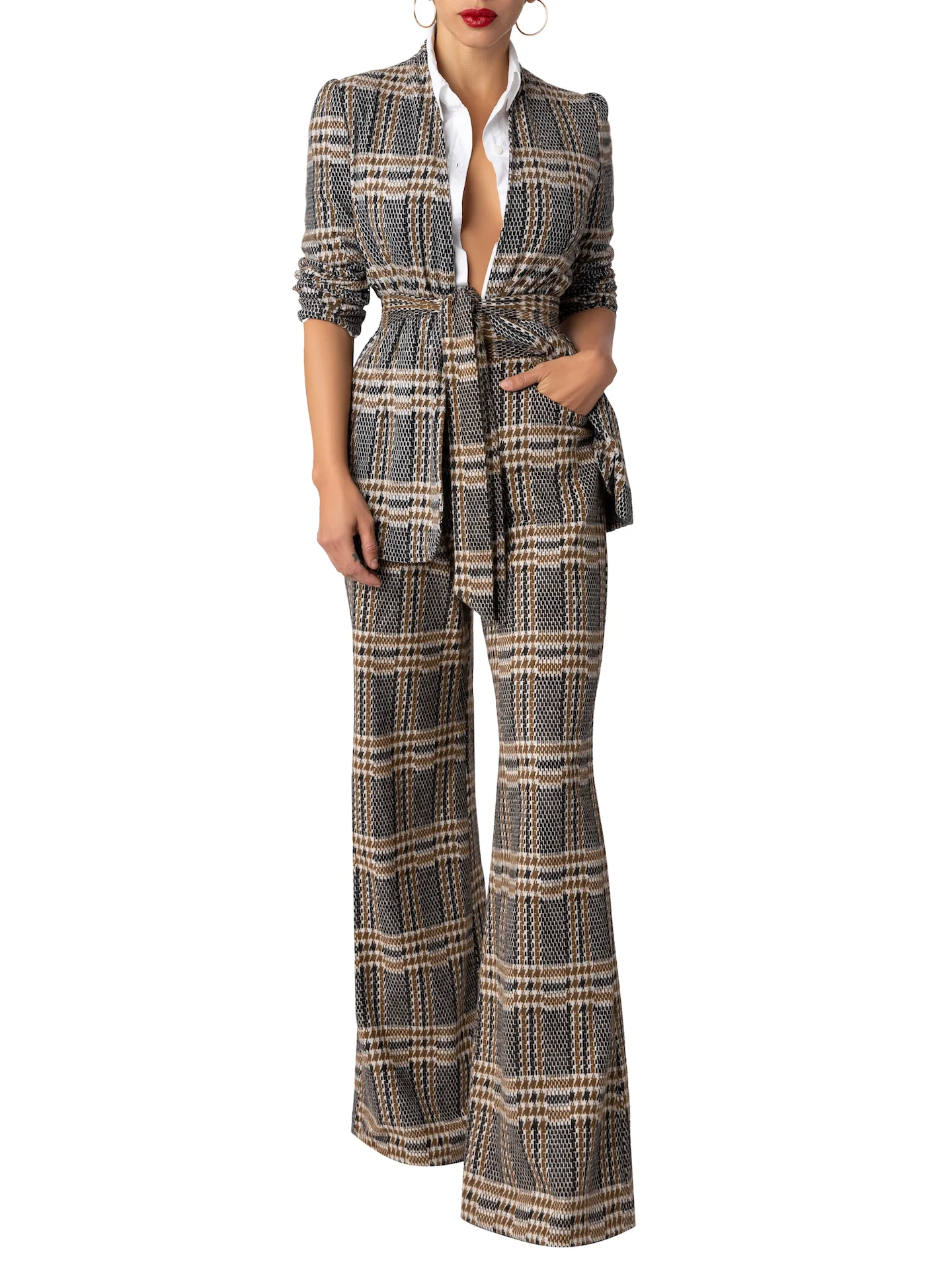 “Liverpool” Brown Brushed Plaid Pants - Image 7