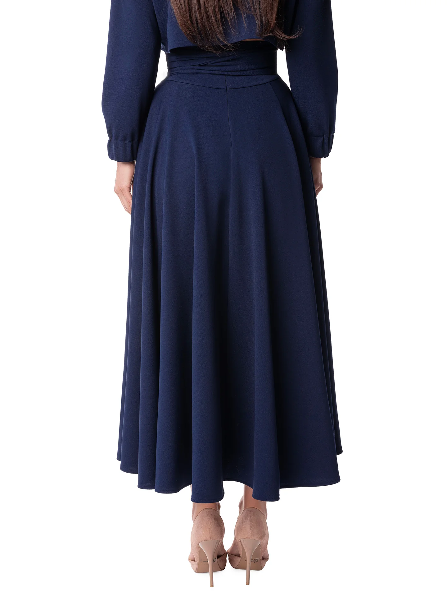"Lizette" Navy Belted Swing Skirt - Image 6